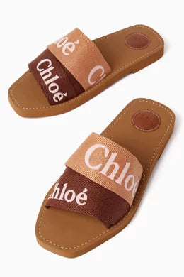 Chloé Woody Logo Slides in Linen