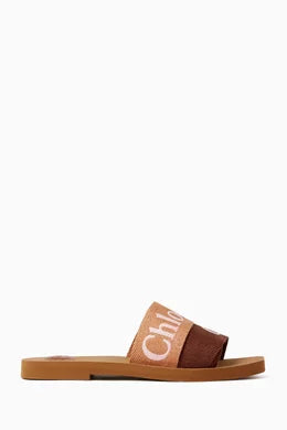Chloé Woody Logo Slides in Linen