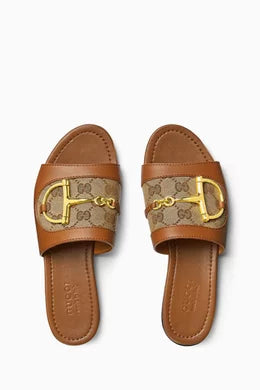 Horsebit Slide Sandals in GG Canvas & Leather