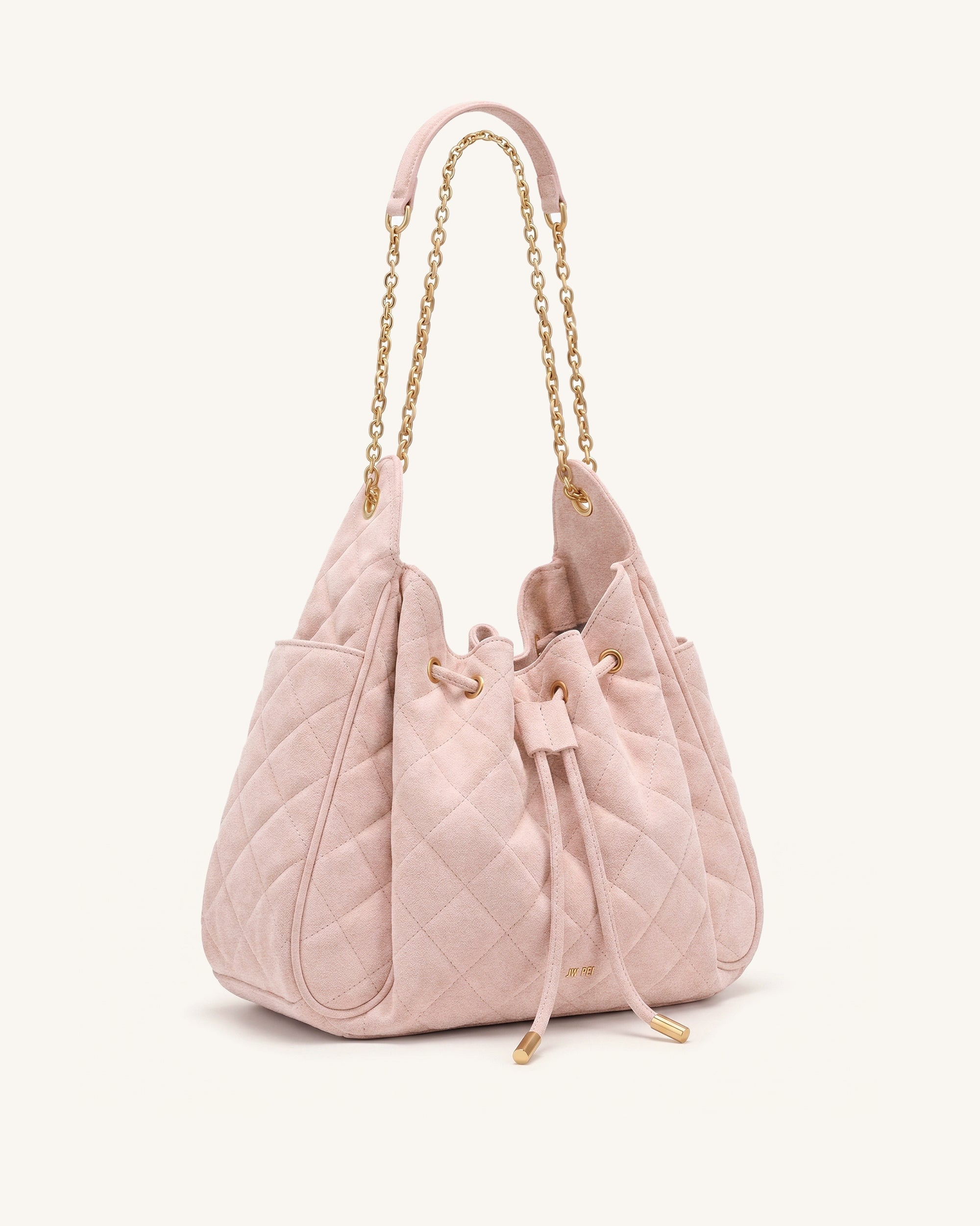 Rowan Faux Suede Quilted Chain Bucket Bag - Gray