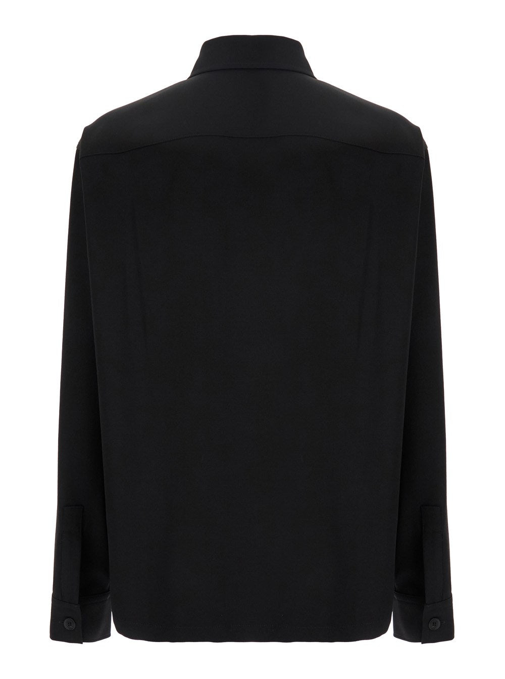 Balmain Black Shirt with Classic Collar and Logo Detail on the Pocket in Wool Stretch Man