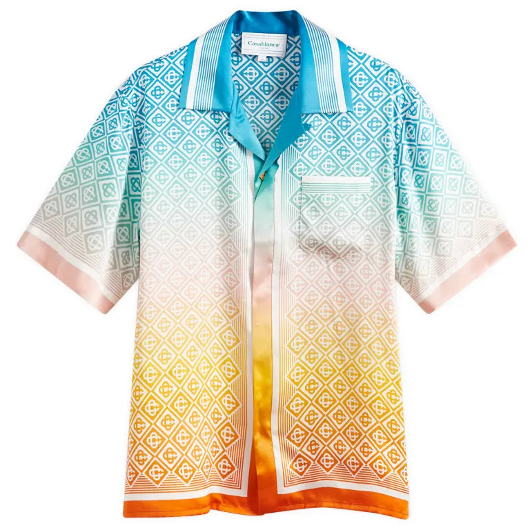 Casablanca Diamond Monogram Short Sleeve Silk Shirt