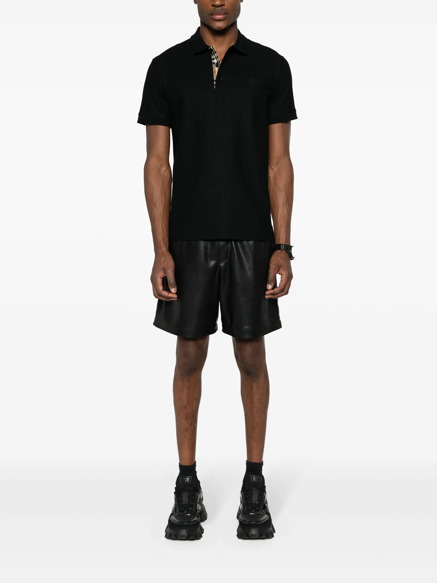 Burberry Circle TB Logo Embroidered Polo in Black