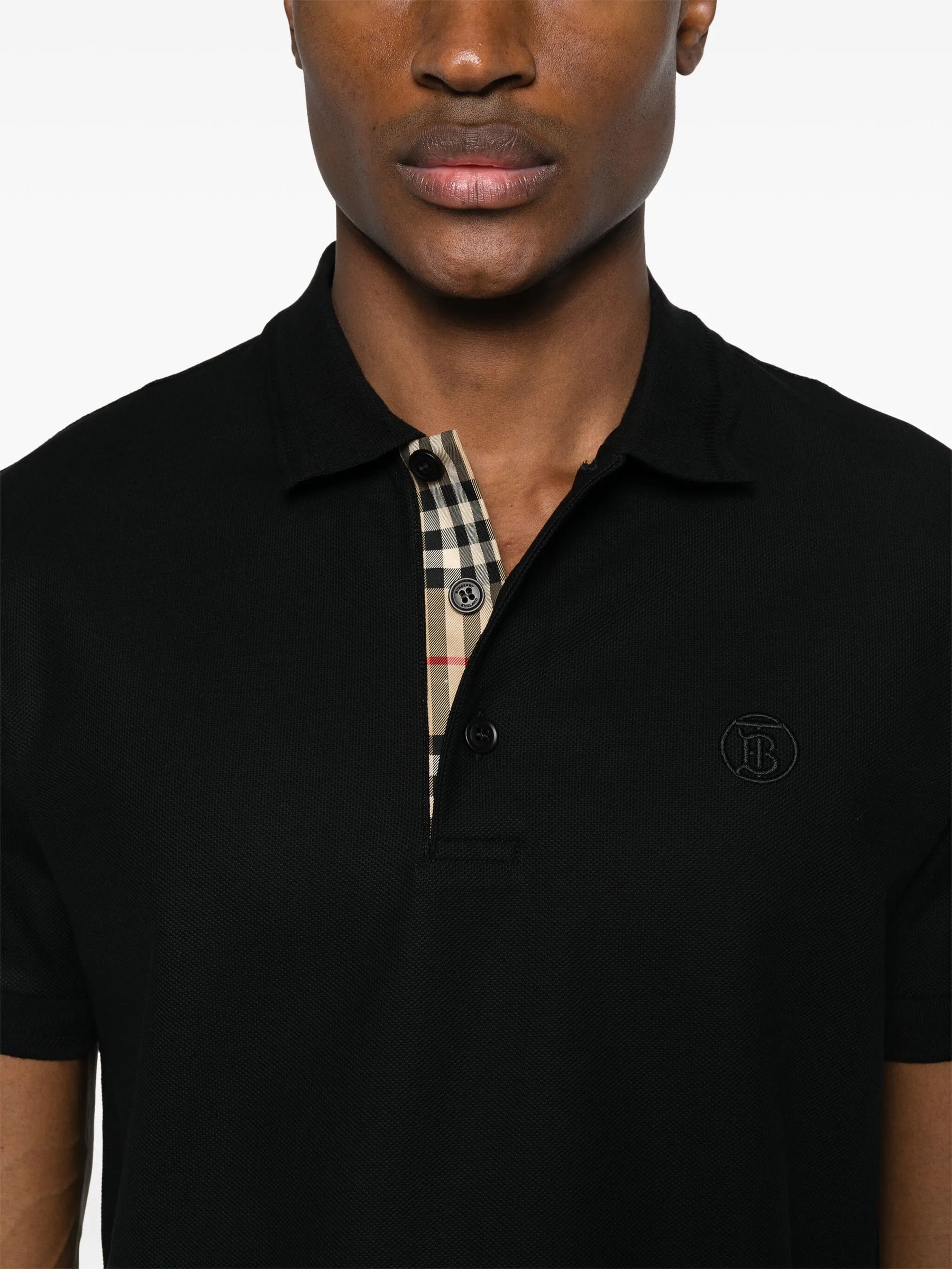 Burberry Circle TB Logo Embroidered Polo in Black
