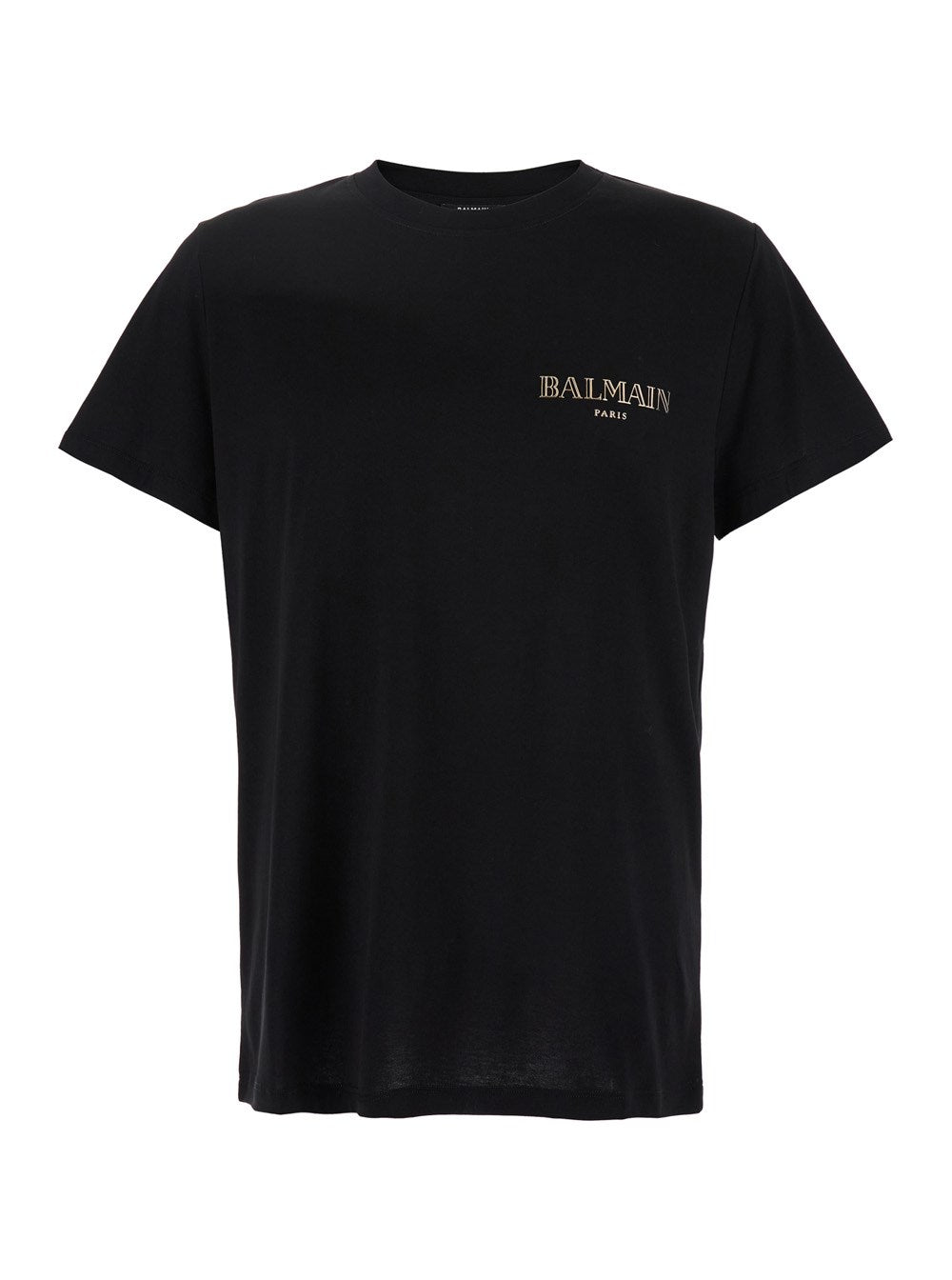 Balmain Black Crewneck T-Shirt with Logo Lettering on the Front in Cotton Man