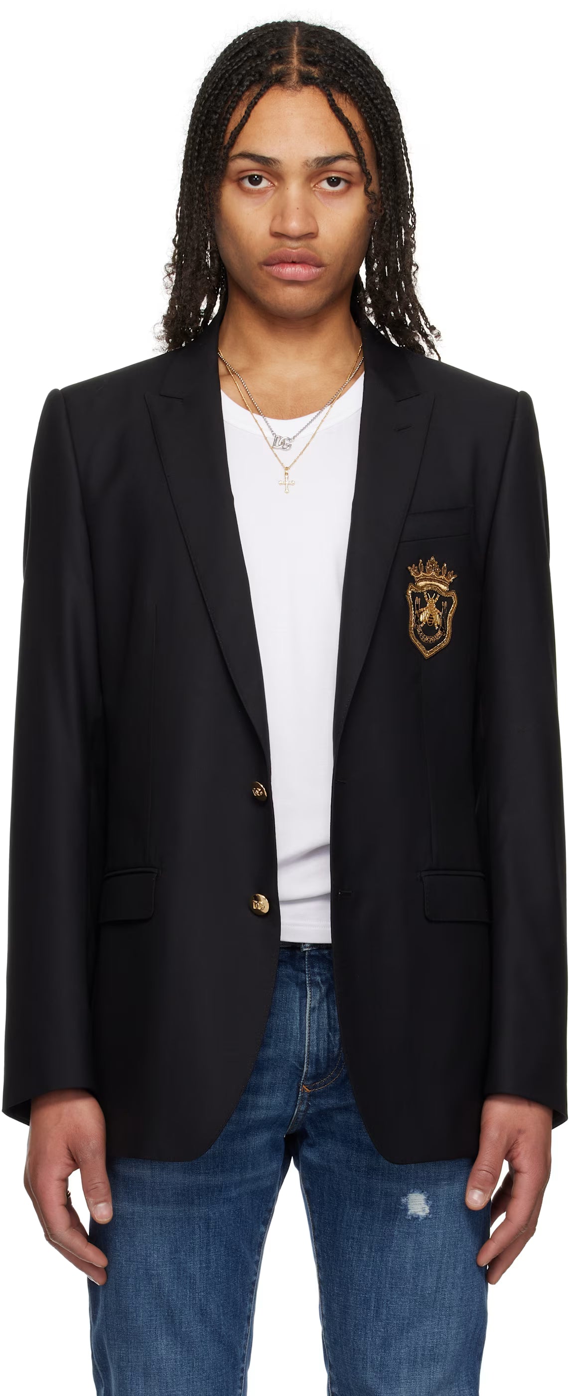 Dolce&Gabbana Black Patch Single-Breasted Wool & Silk Blazer
