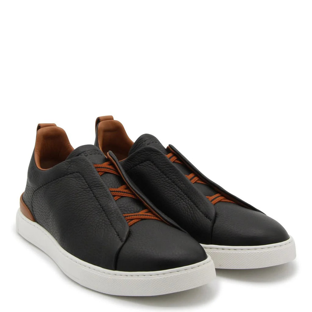 Zegna Men’s Black Leather Slip-On Sneakers – UK Size | Lightweight EVA & TPU Sole