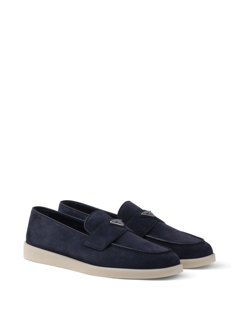 Prada Suede Loafers with Triangle Logo – Navy