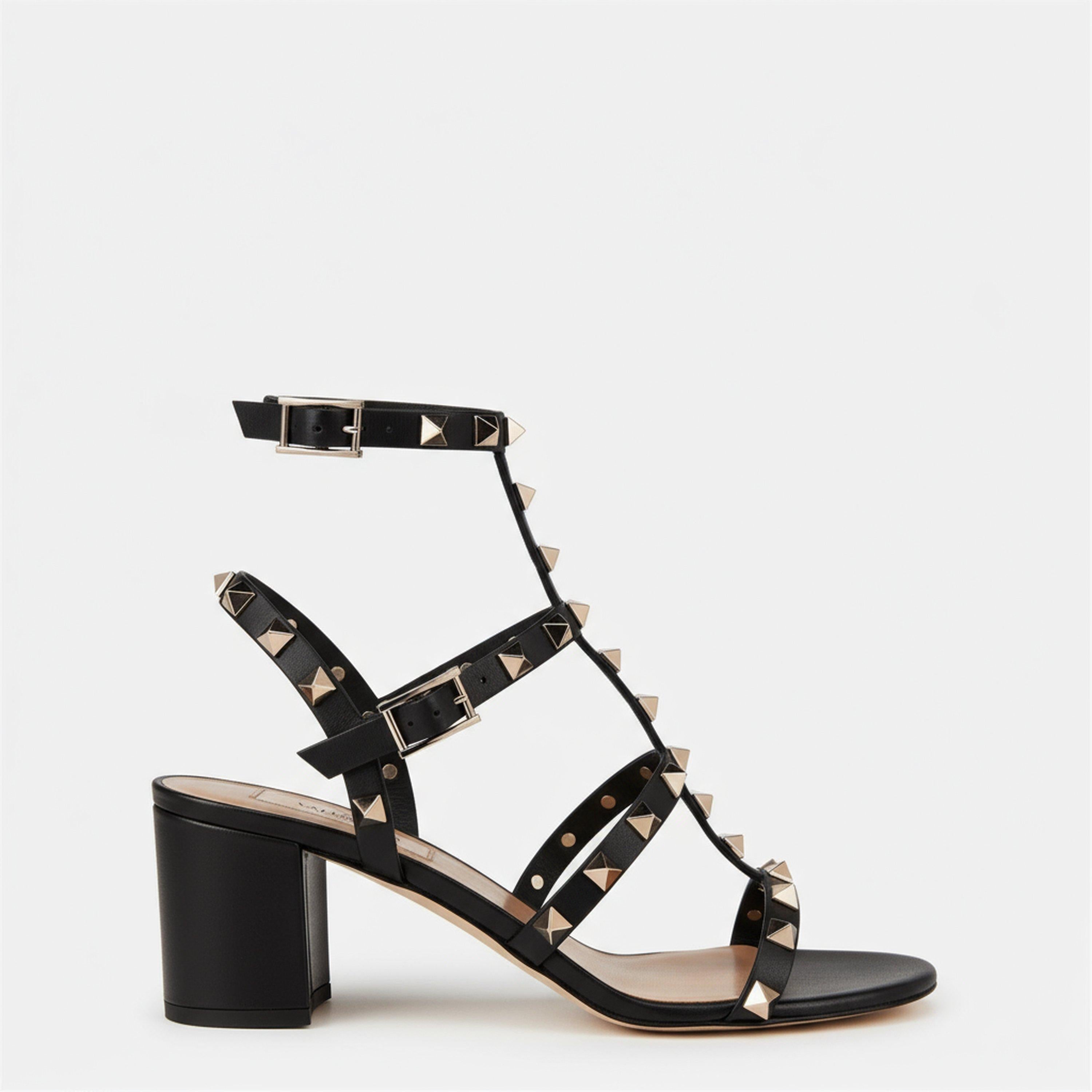 Rockstud Calfskin Ankle Strap Sandals