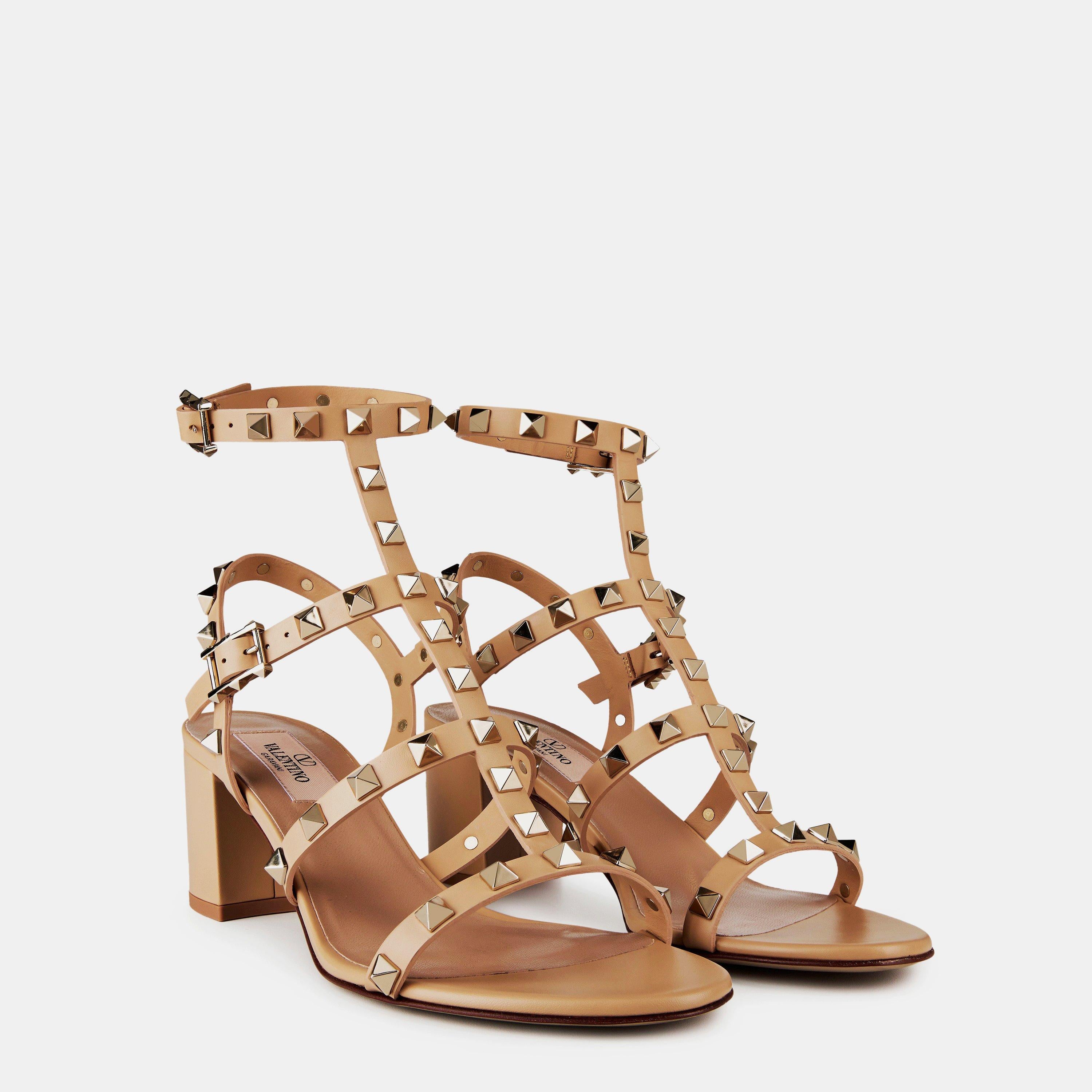 Rockstud Calfskin Ankle Strap Sandals