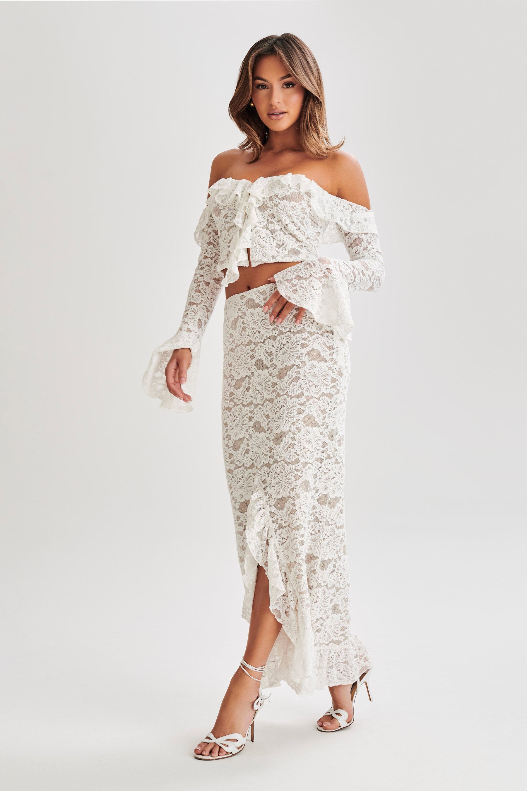 Artemis Lace Plisse Maxi Skirt - Ivory
