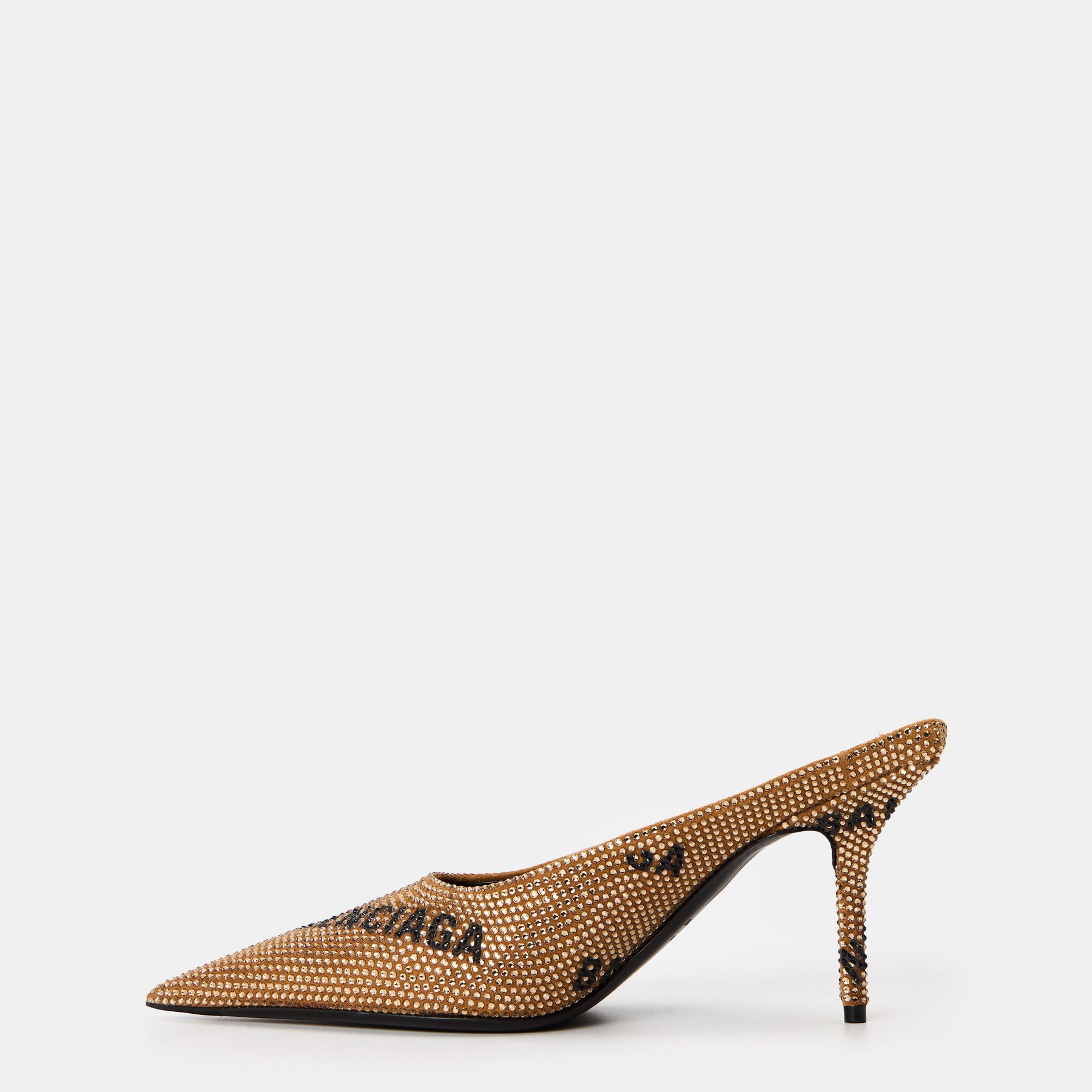 Square Knife Crystal-Embellished Leather-Heeled Mules