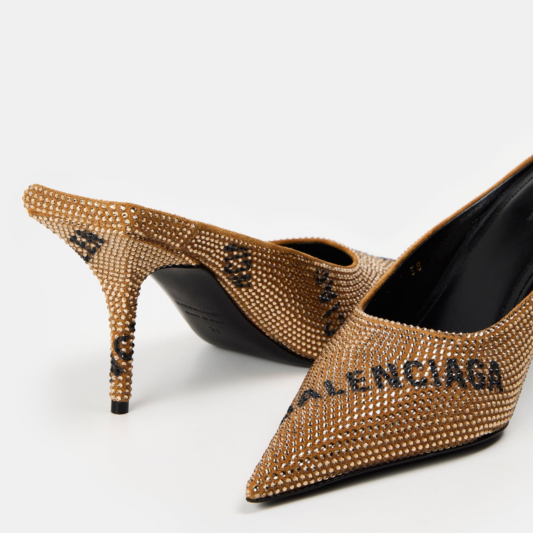 Square Knife Crystal-Embellished Leather-Heeled Mules
