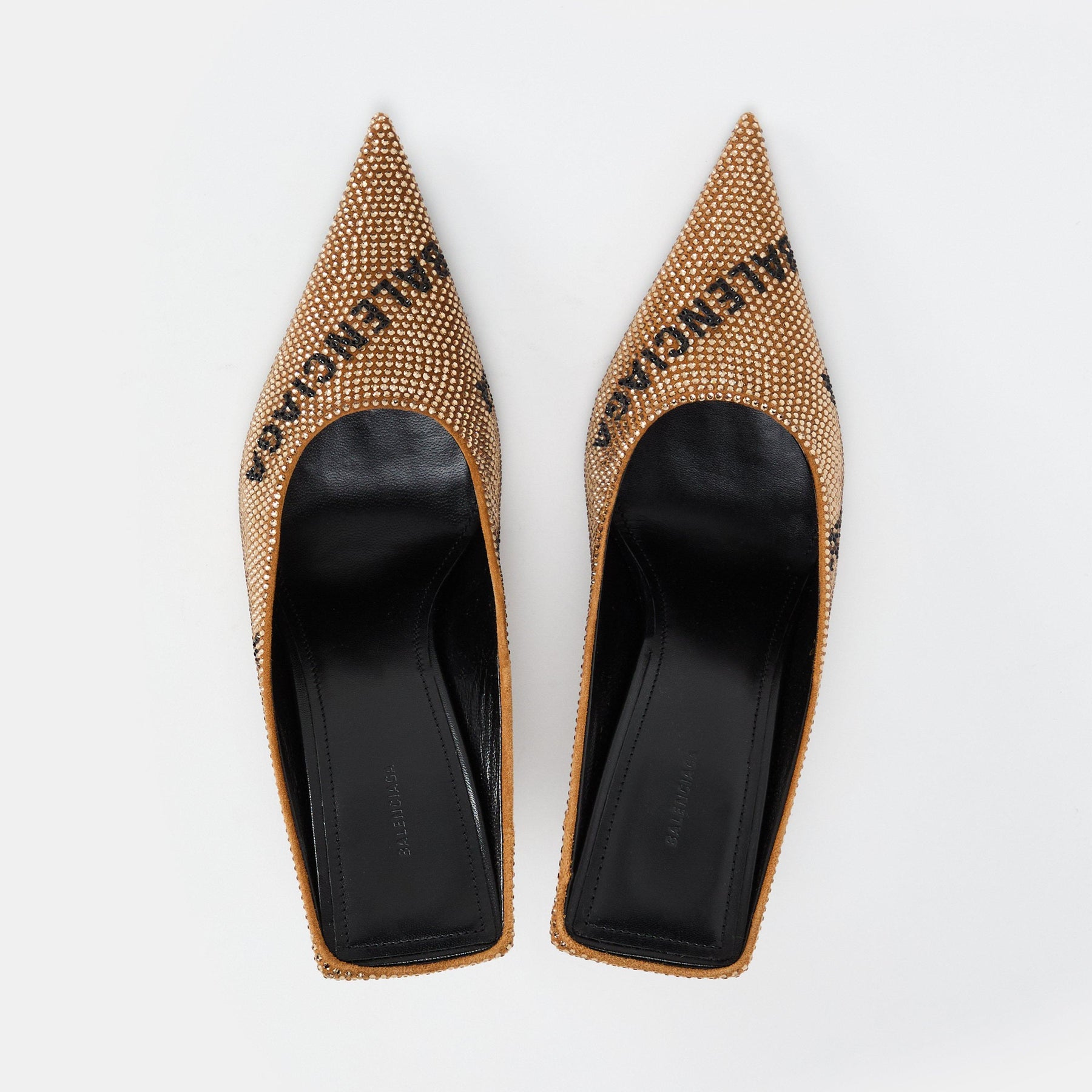 Square Knife Crystal-Embellished Leather-Heeled Mules