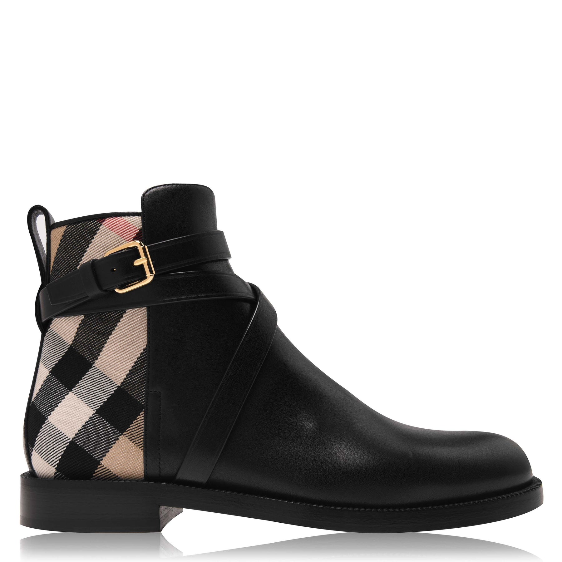 House Check And Leather Ankle Boots