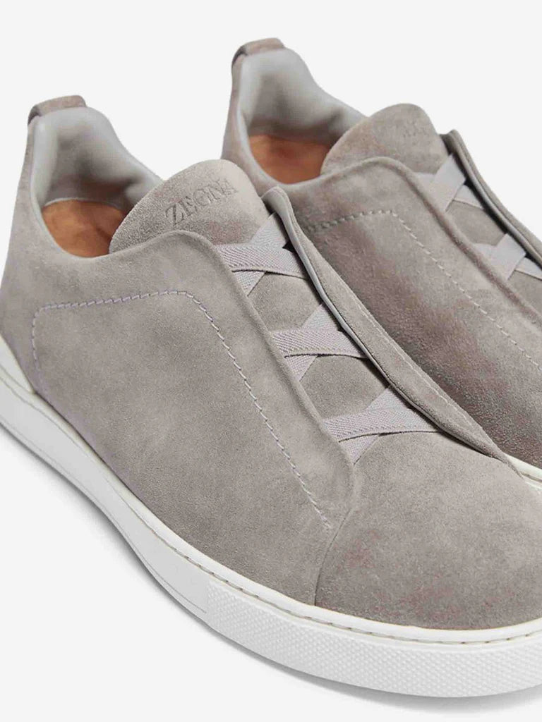 Zegna Men's Grey Suede Triple Stitch™ Low-Top Slip-On Sneakers