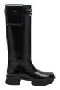 Prada Monolith Black Patent Knee-High Boots with Detachable Pouch