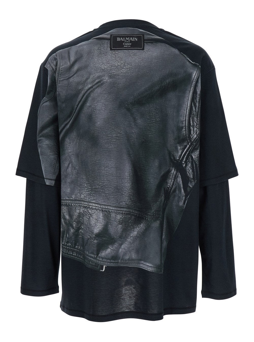 Balmain LEATHER TROMPE L'ŒIL LS T-SHIRT