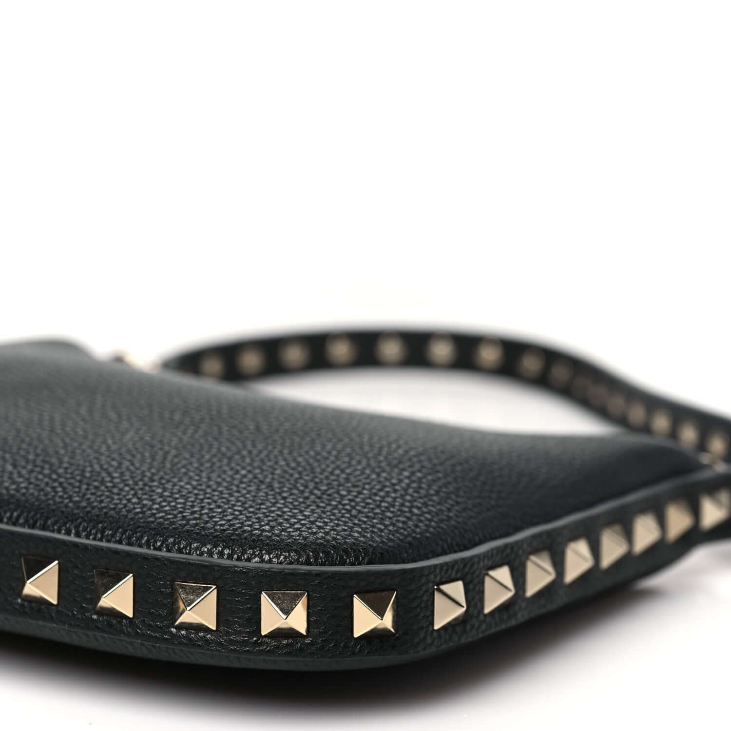 Grainy Calfskin Mini Rockstud Hobo Black