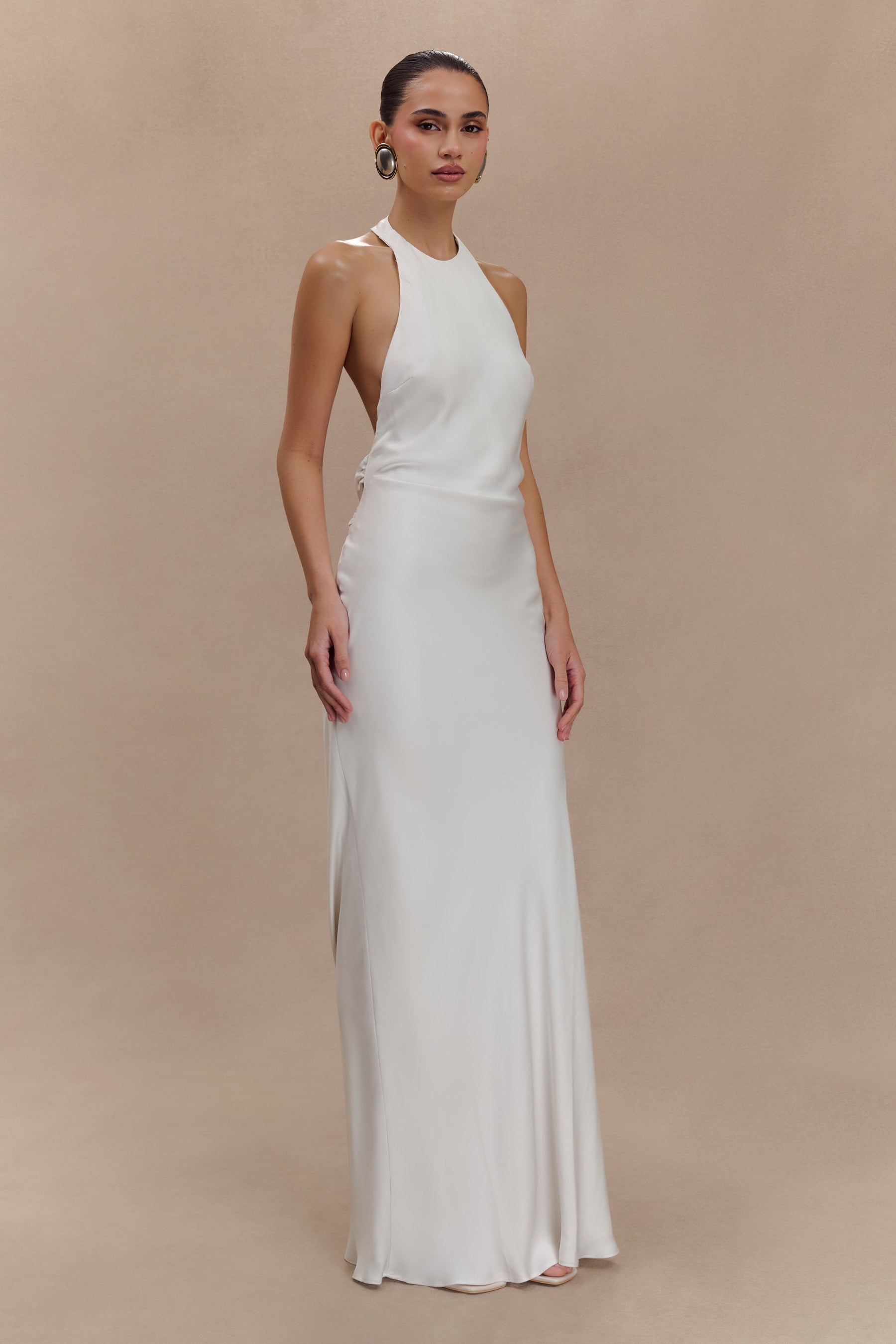 Rinna Satin Halter Maxi Dress - Ivory