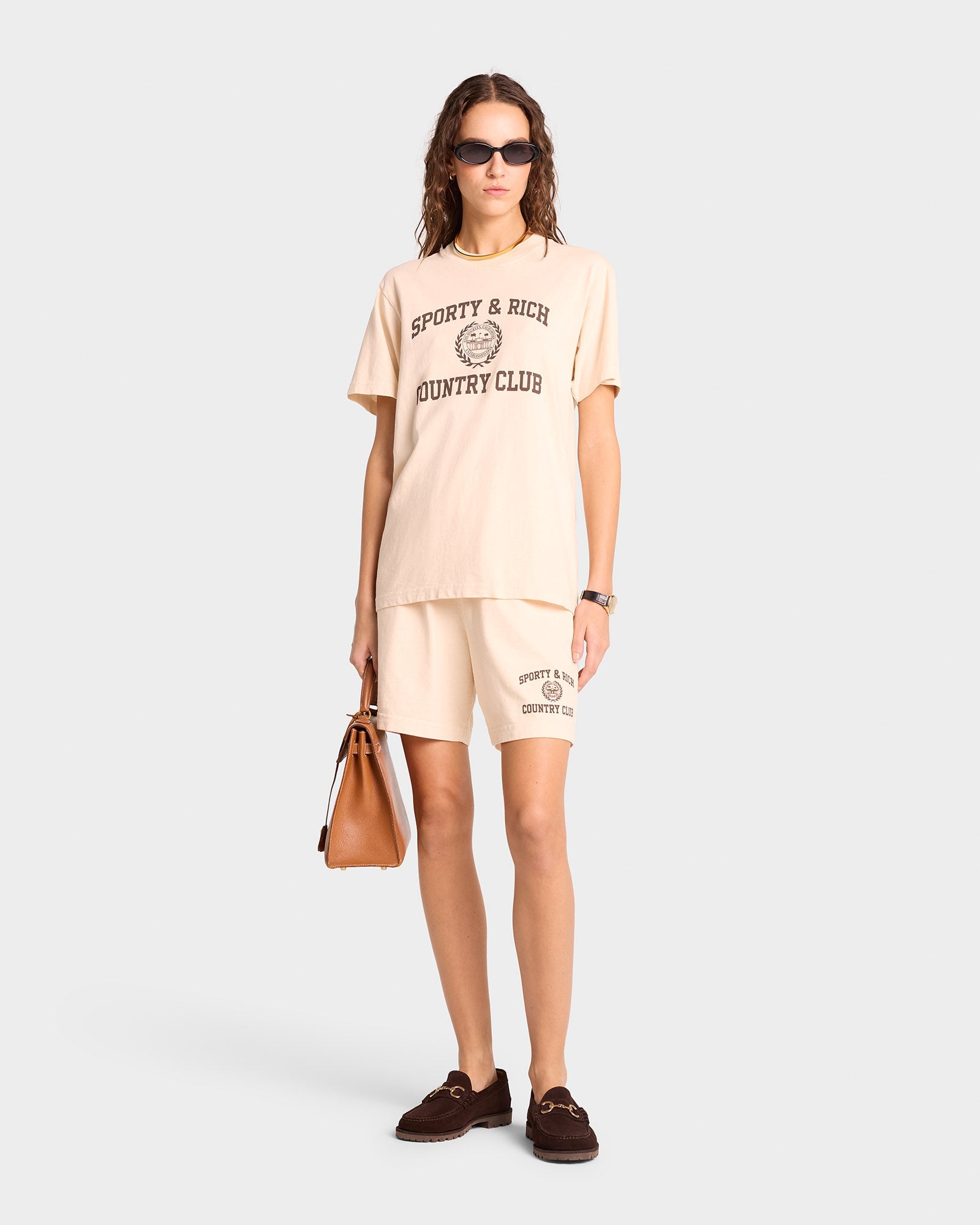 Varsity Crest Gym Short - Cream/Chocolate