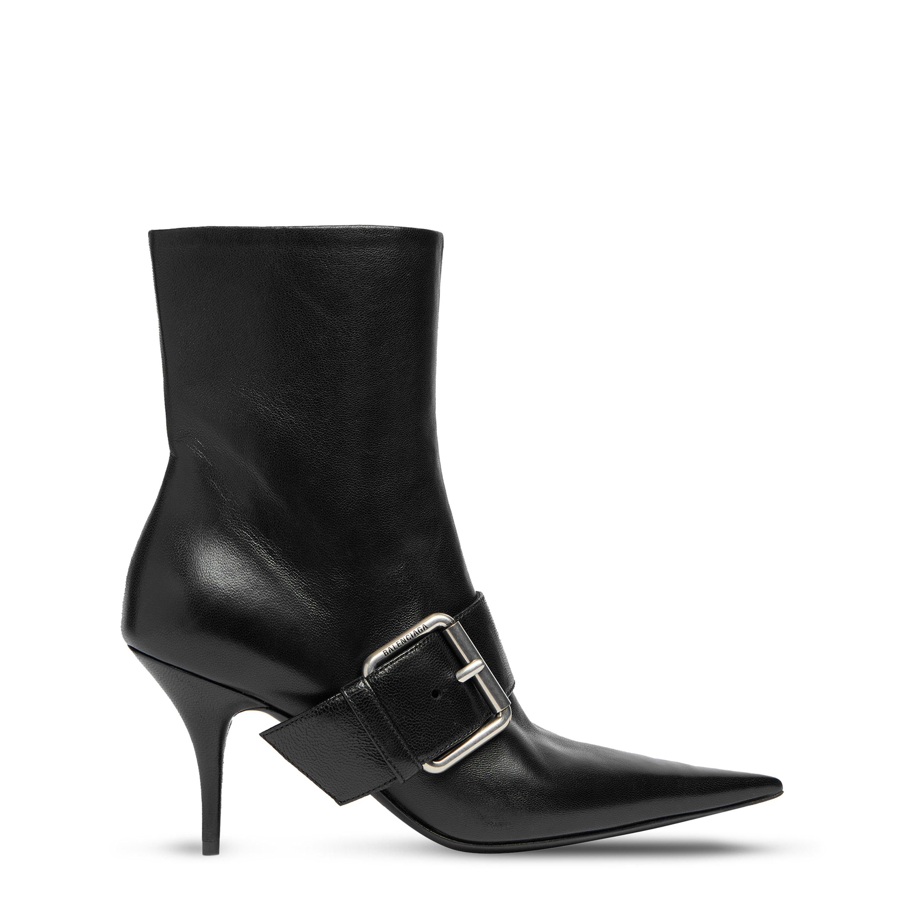 Knife Buckled Leather Ankle Boots