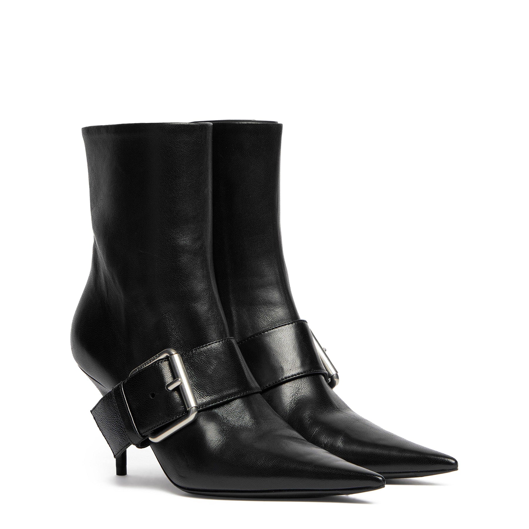 Knife Buckled Leather Ankle Boots