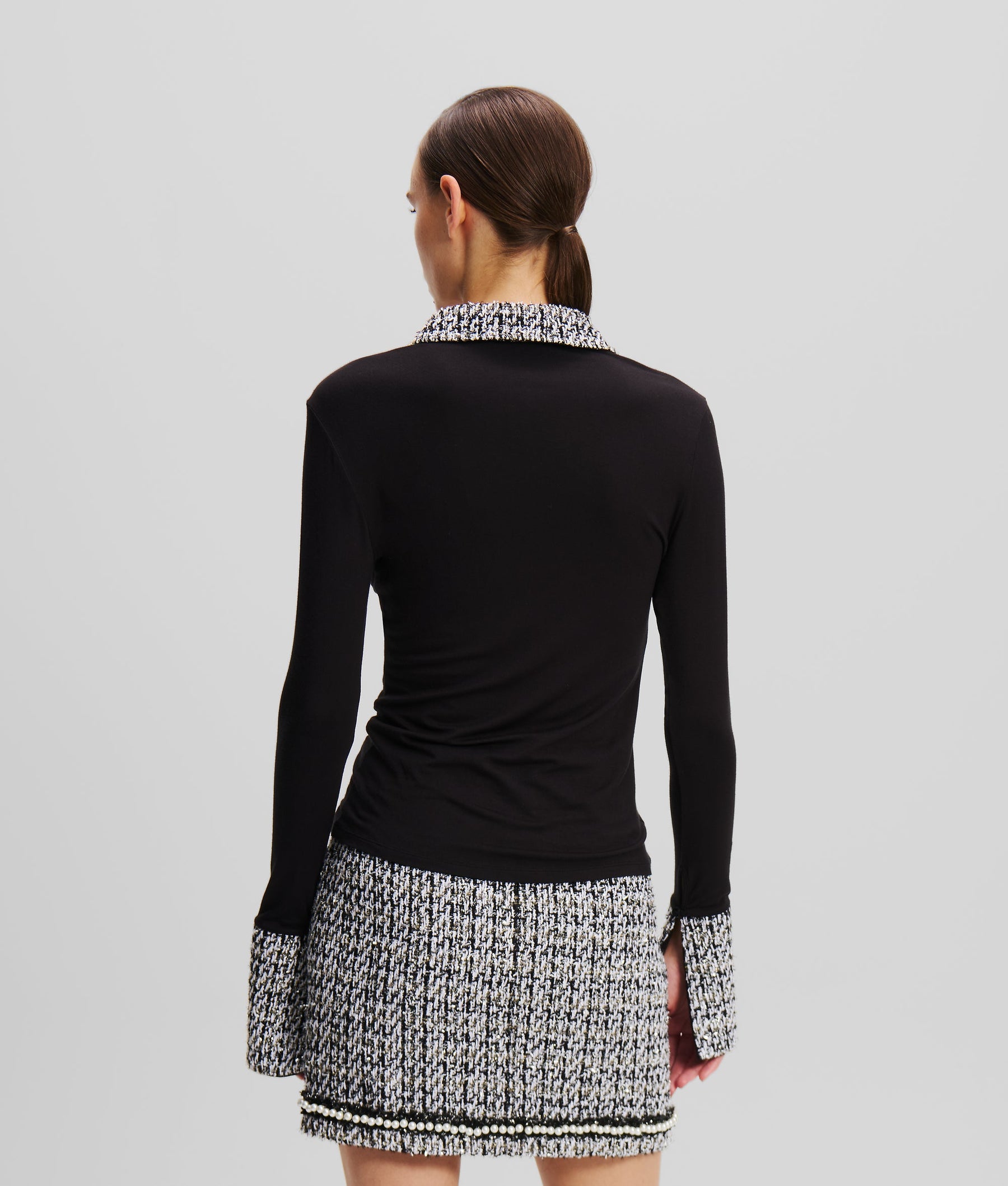 LONG-SLEEVED BOUCLE POLO SHIRT