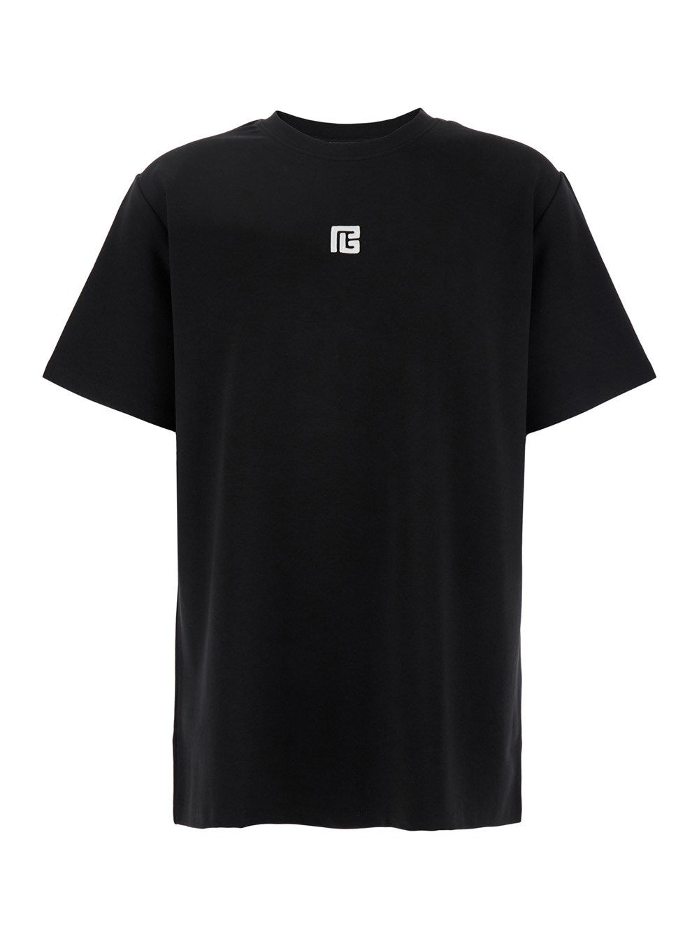 Balmain Black Crewneck T-Shirt with Logo Detail Embroidery on the Front in Cotton Blend Man
