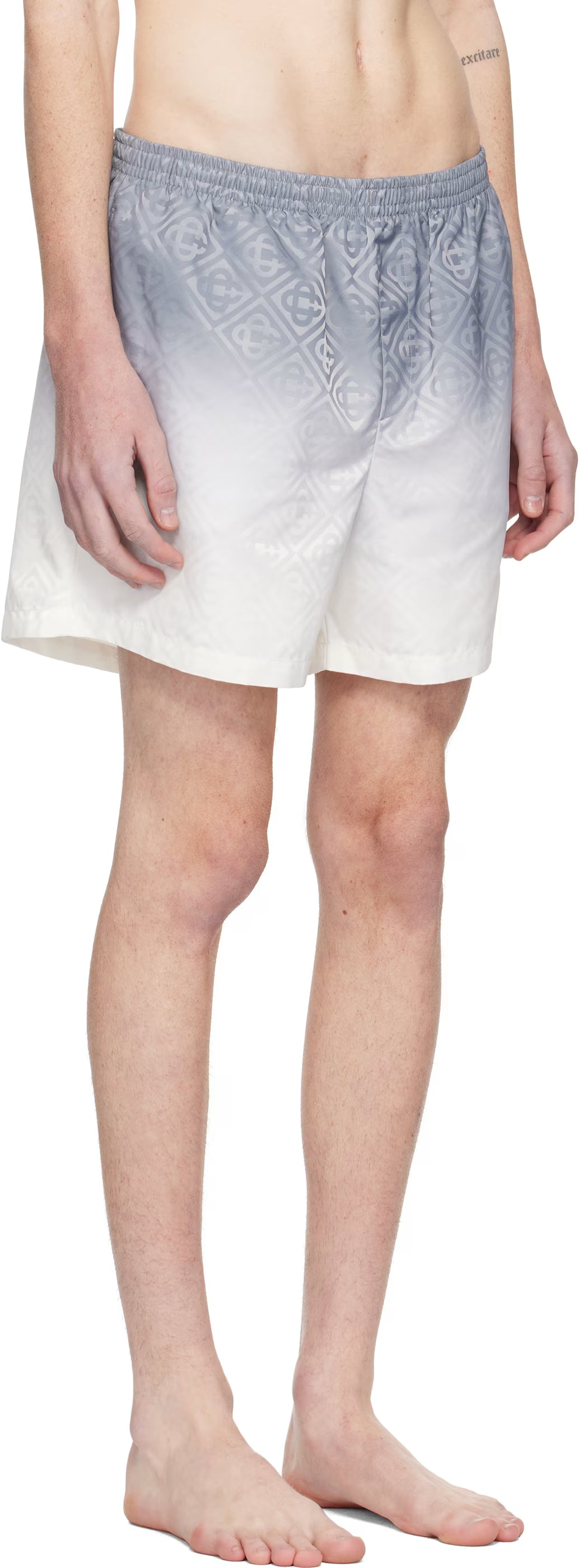 White & Gray Printed Swim Shorts