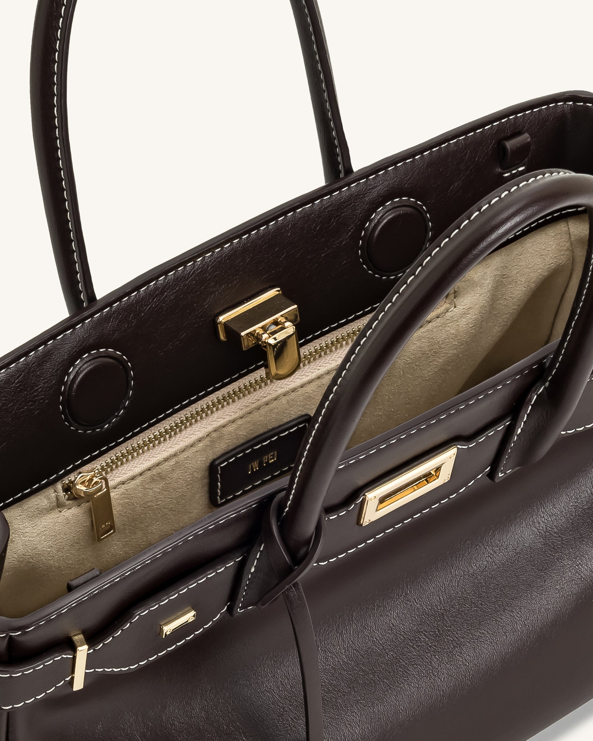 Ziva Metal Lock Decoration Tote Bag - Black