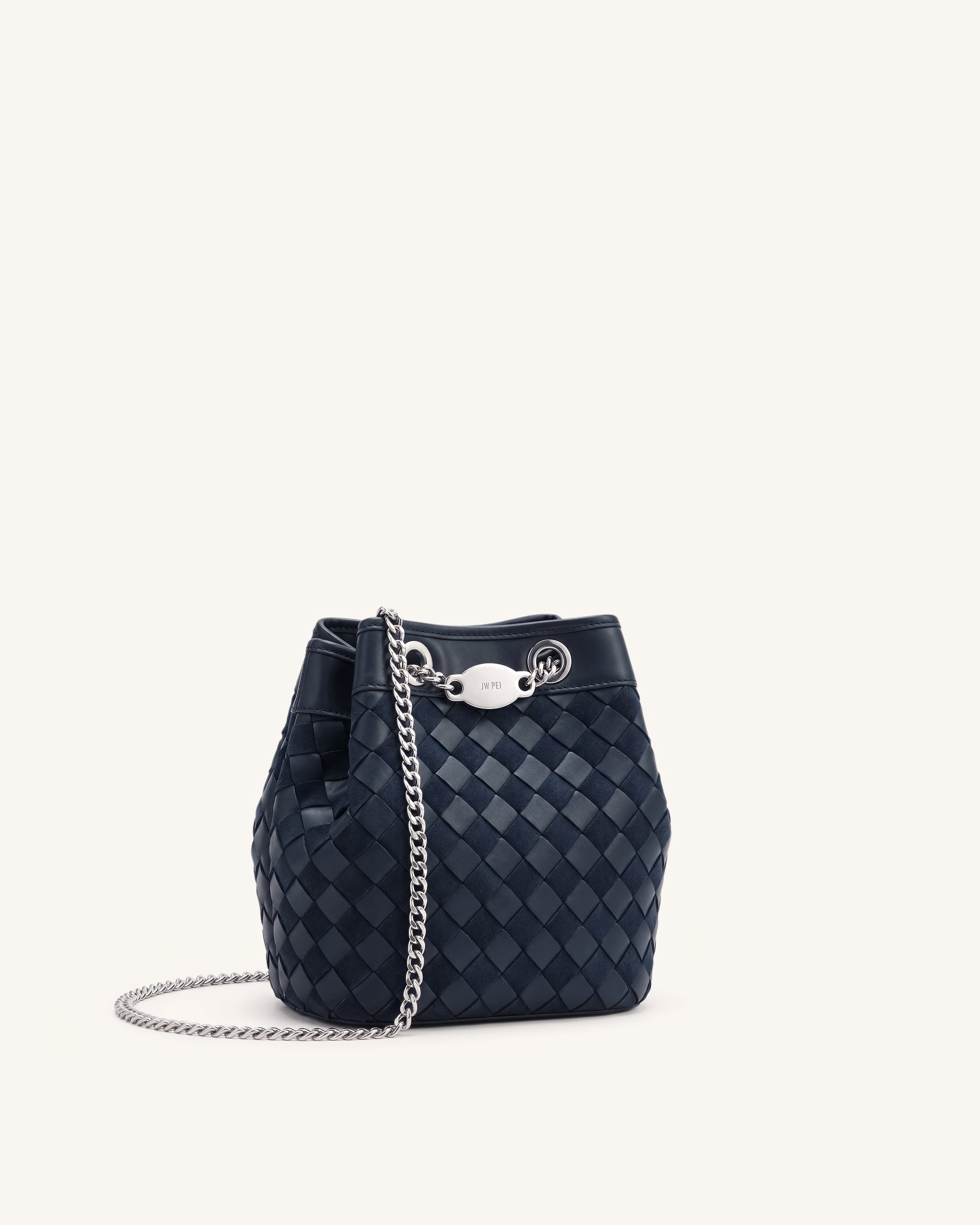 Yara Faux Suede Hand-Woven Bucket Bag - Grey