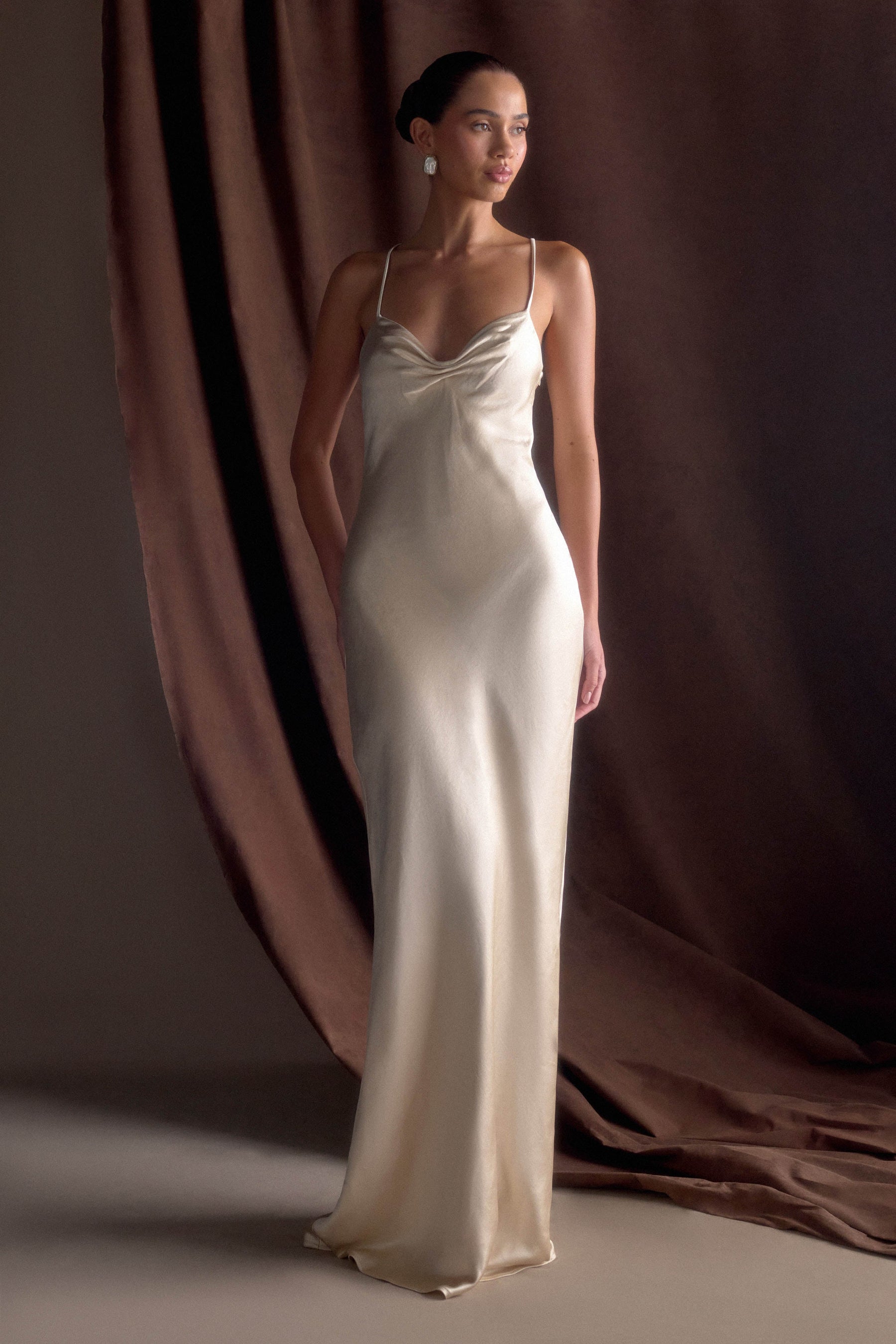 Lilly Sweetheart Satin Maxi Dress - Blush Gold