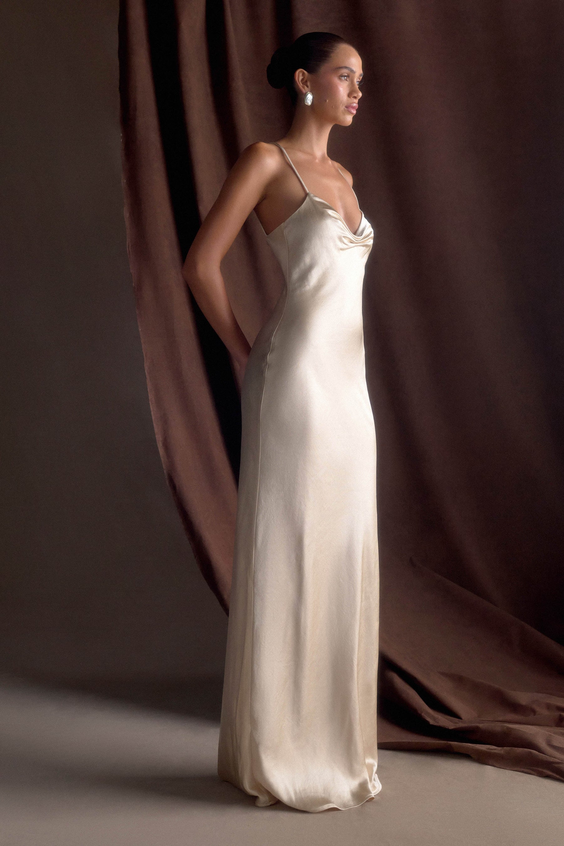 Lilly Sweetheart Satin Maxi Dress - Blush Gold
