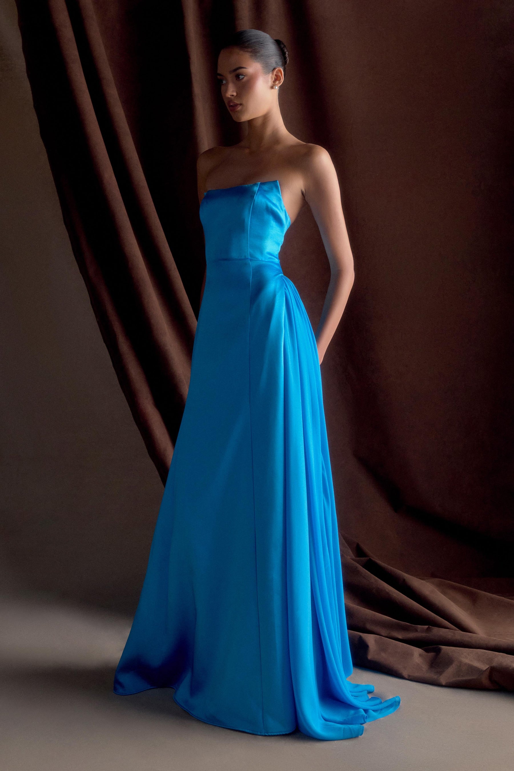 Rosella Satin Strapless Maxi Dress - Cyan Blue