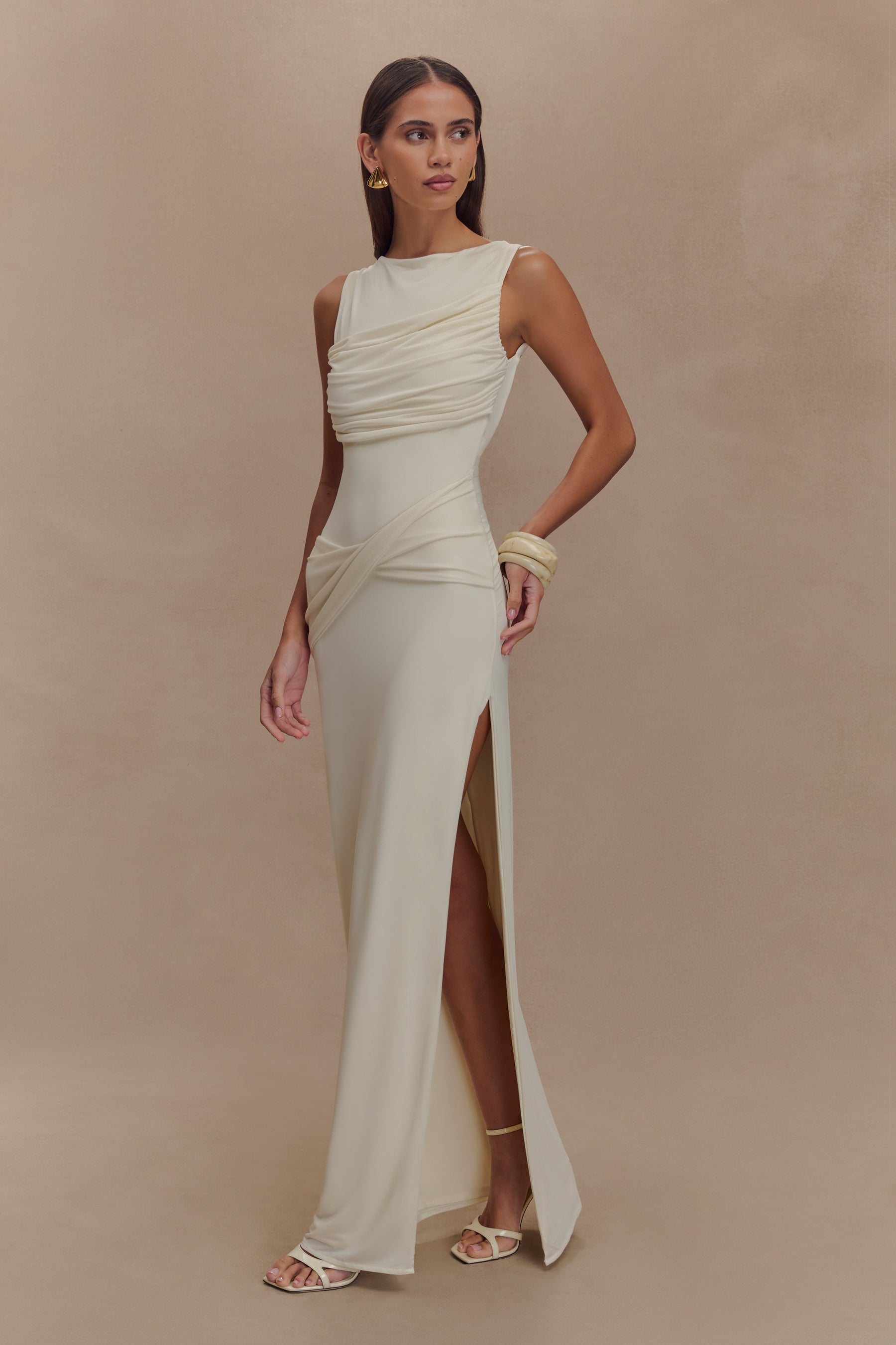 Henley Slinky Drape Maxi Dress - Ivory
