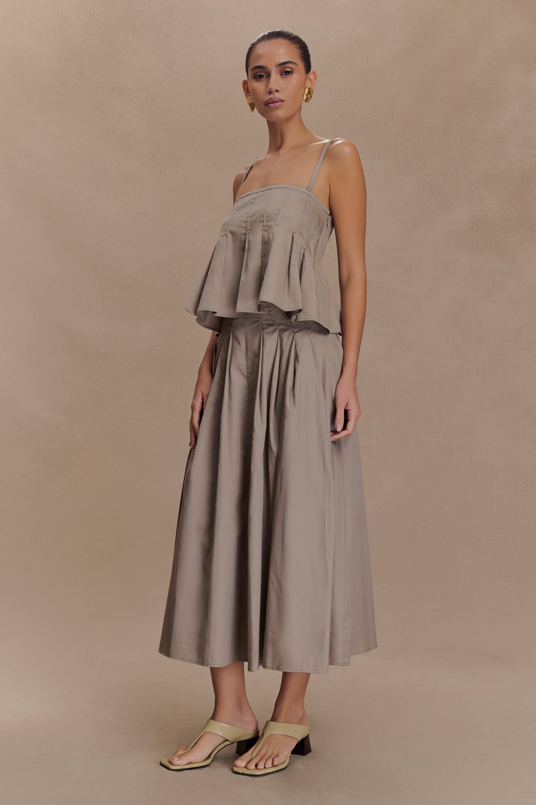 Mae A-Line Midi Skirt - Pebble Brown
