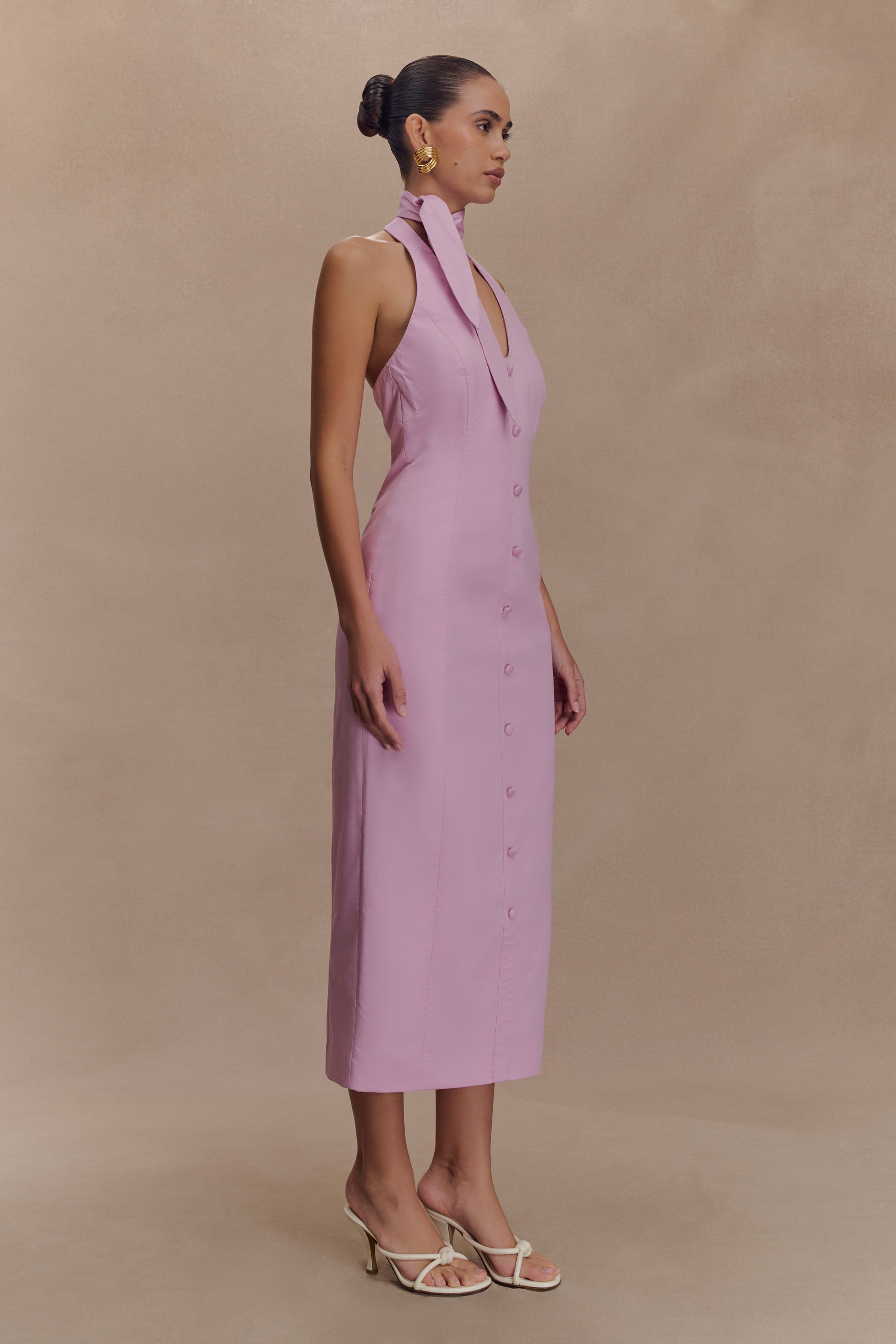 Simona Halter Neck Midi Dress - Blush Pink