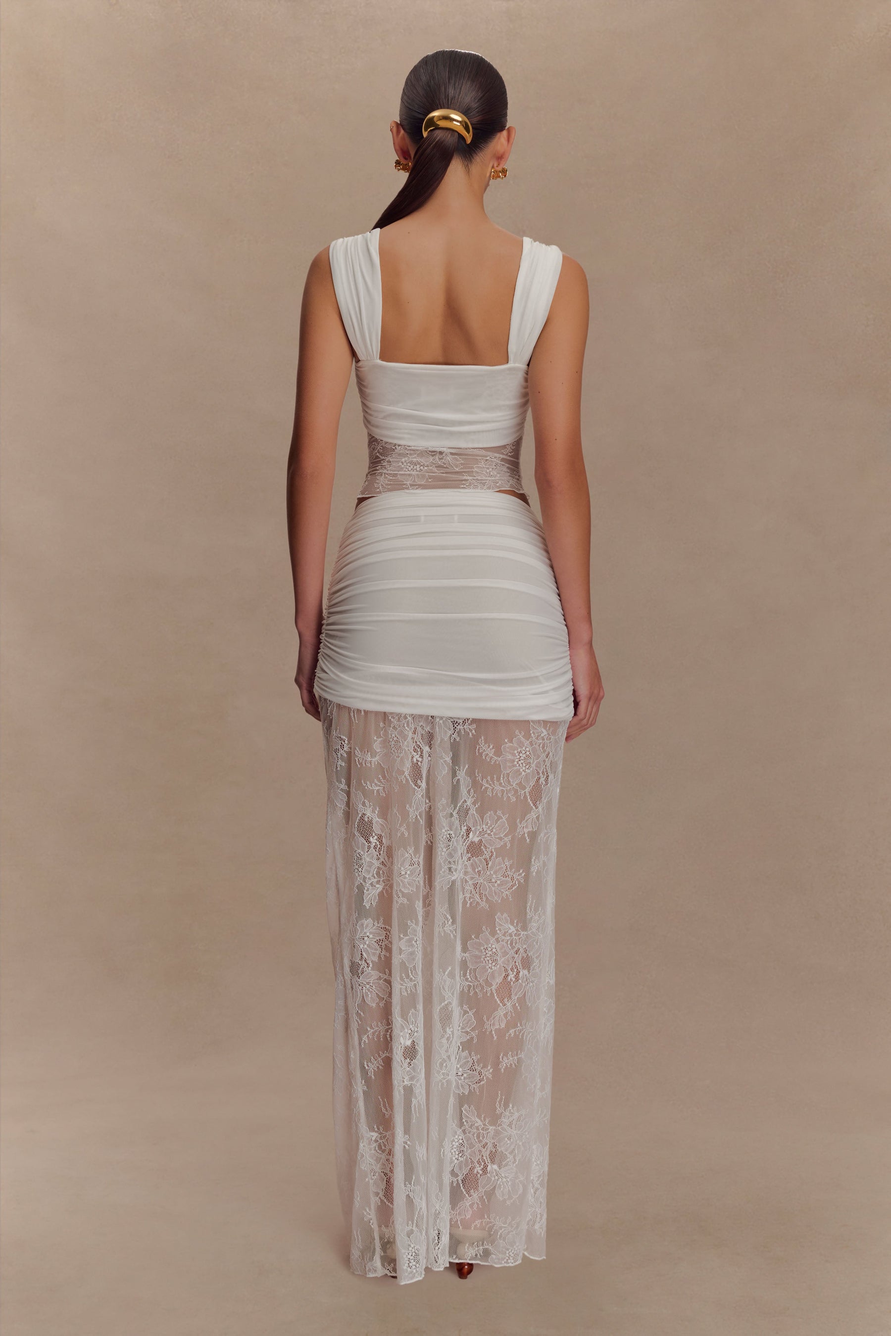 Guinevere Lace And Mesh Maxi Skirt - Ivory