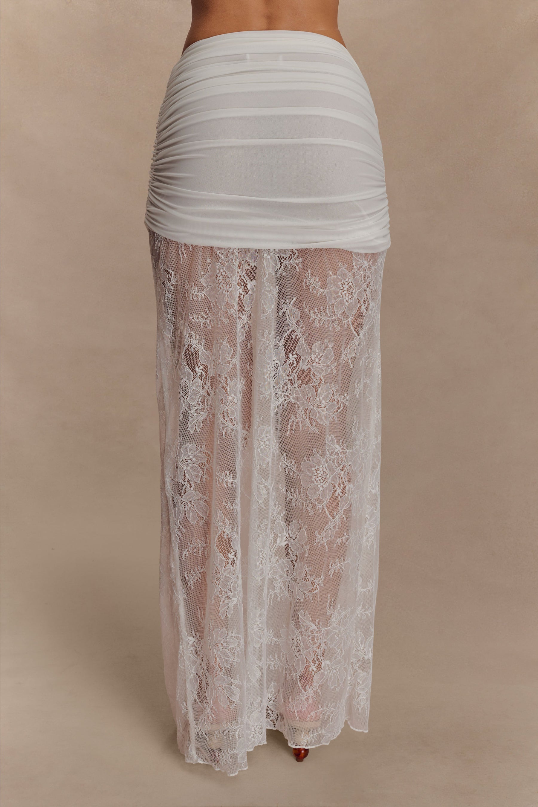 Guinevere Lace And Mesh Maxi Skirt - Ivory