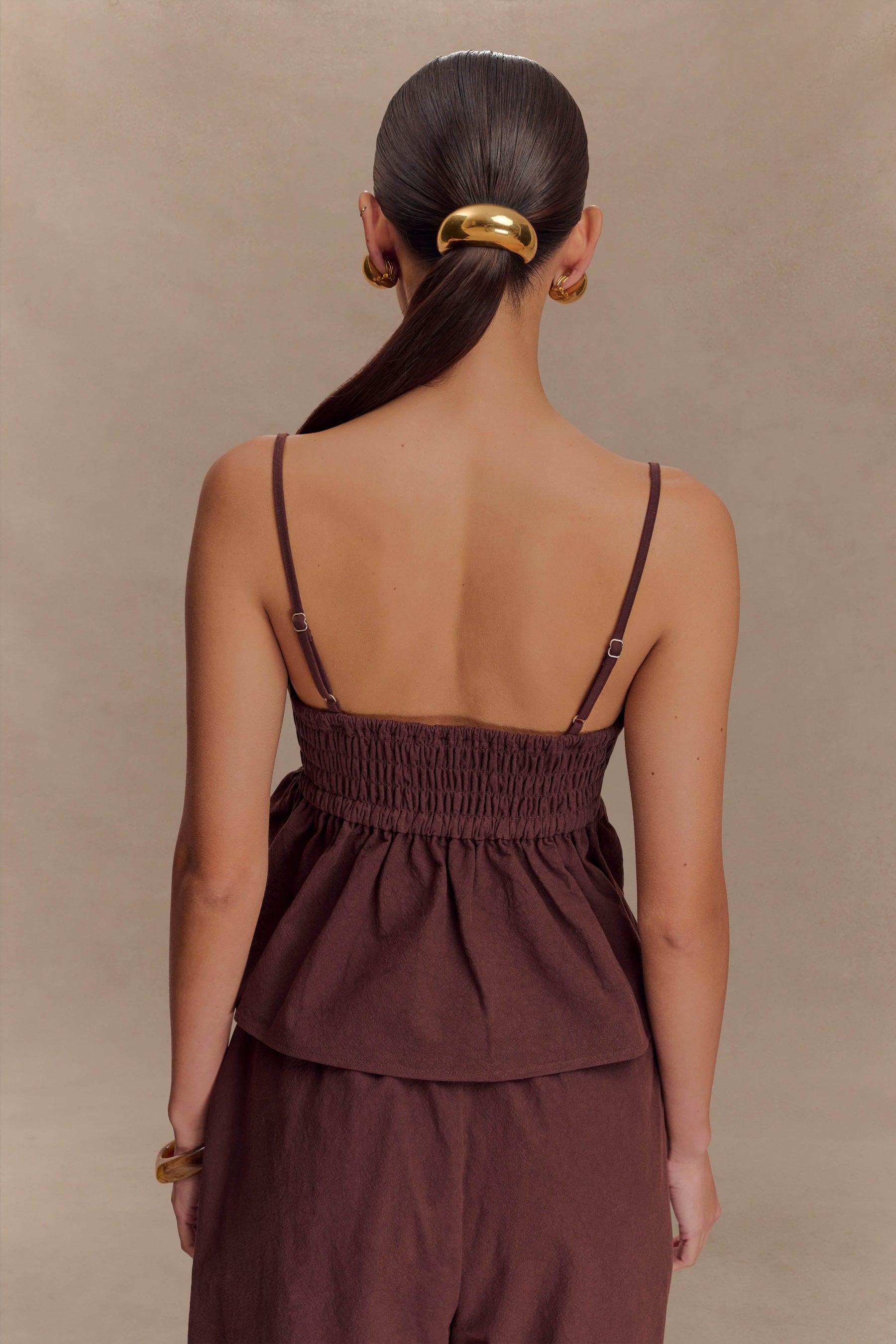 Janayia Cotton Beaded Top - Dark Espresso