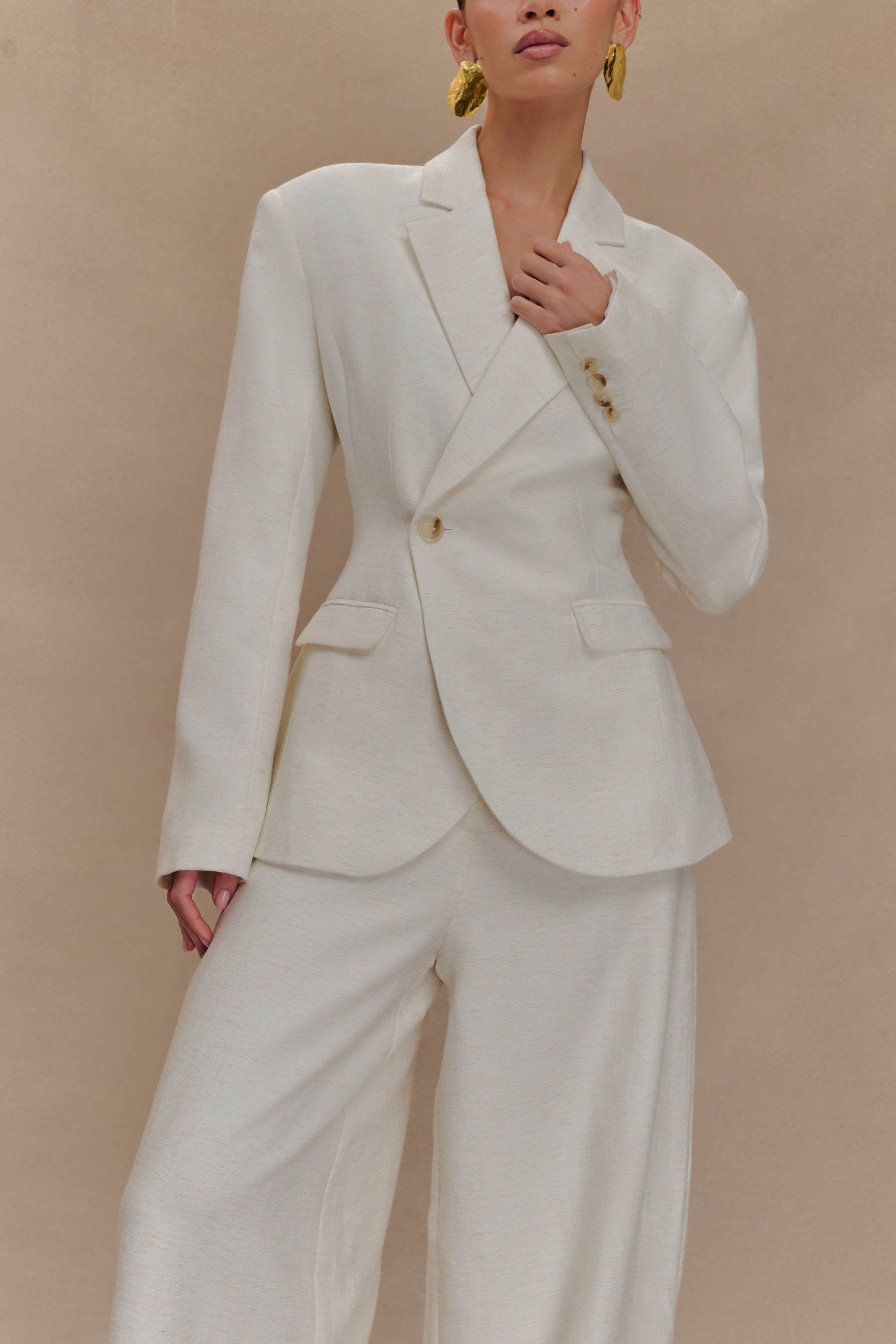 Cyrene Linen Wide Leg Pants - Oat Marle