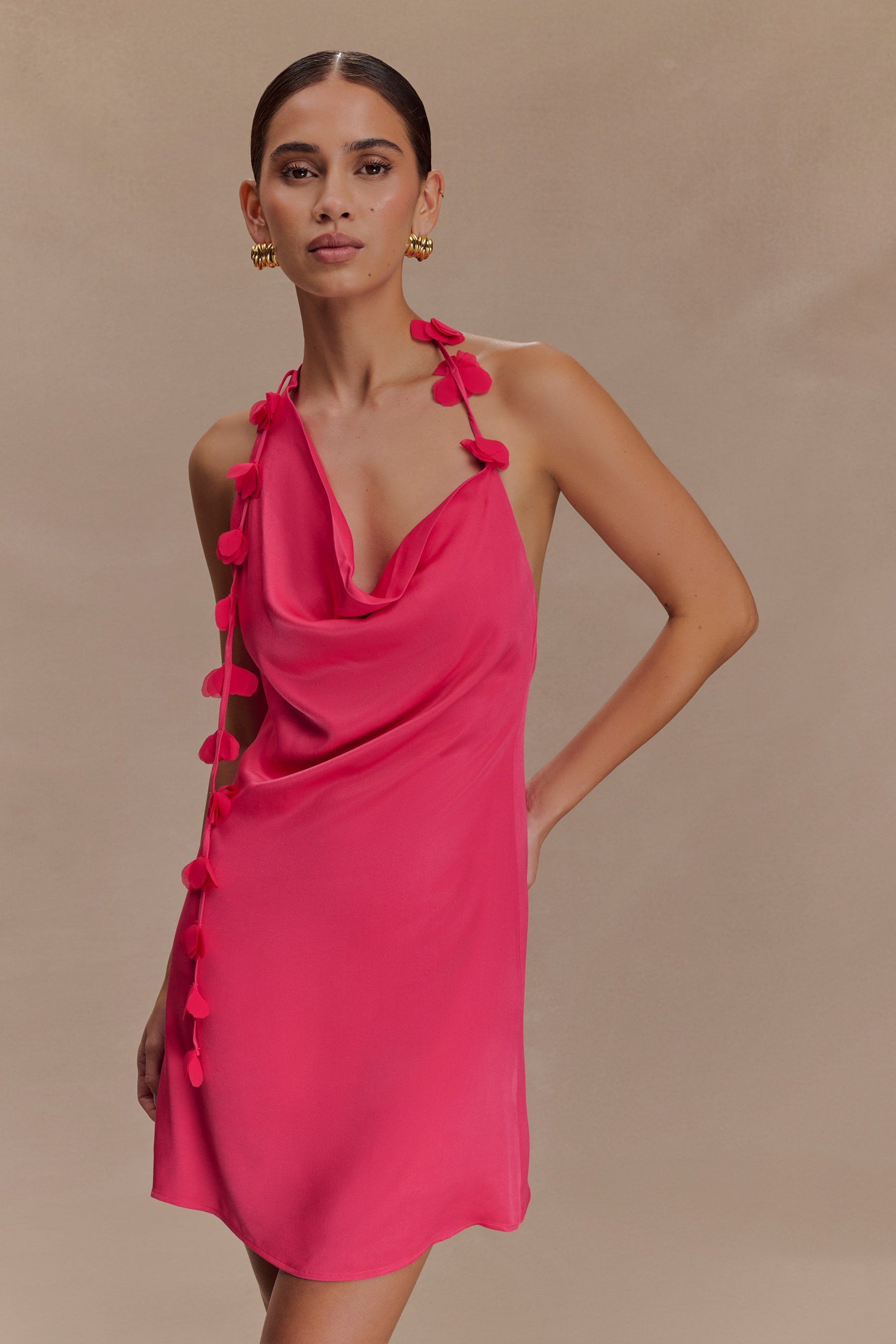 Gwenda Satin Floral Mini Dress - Dragonfruit