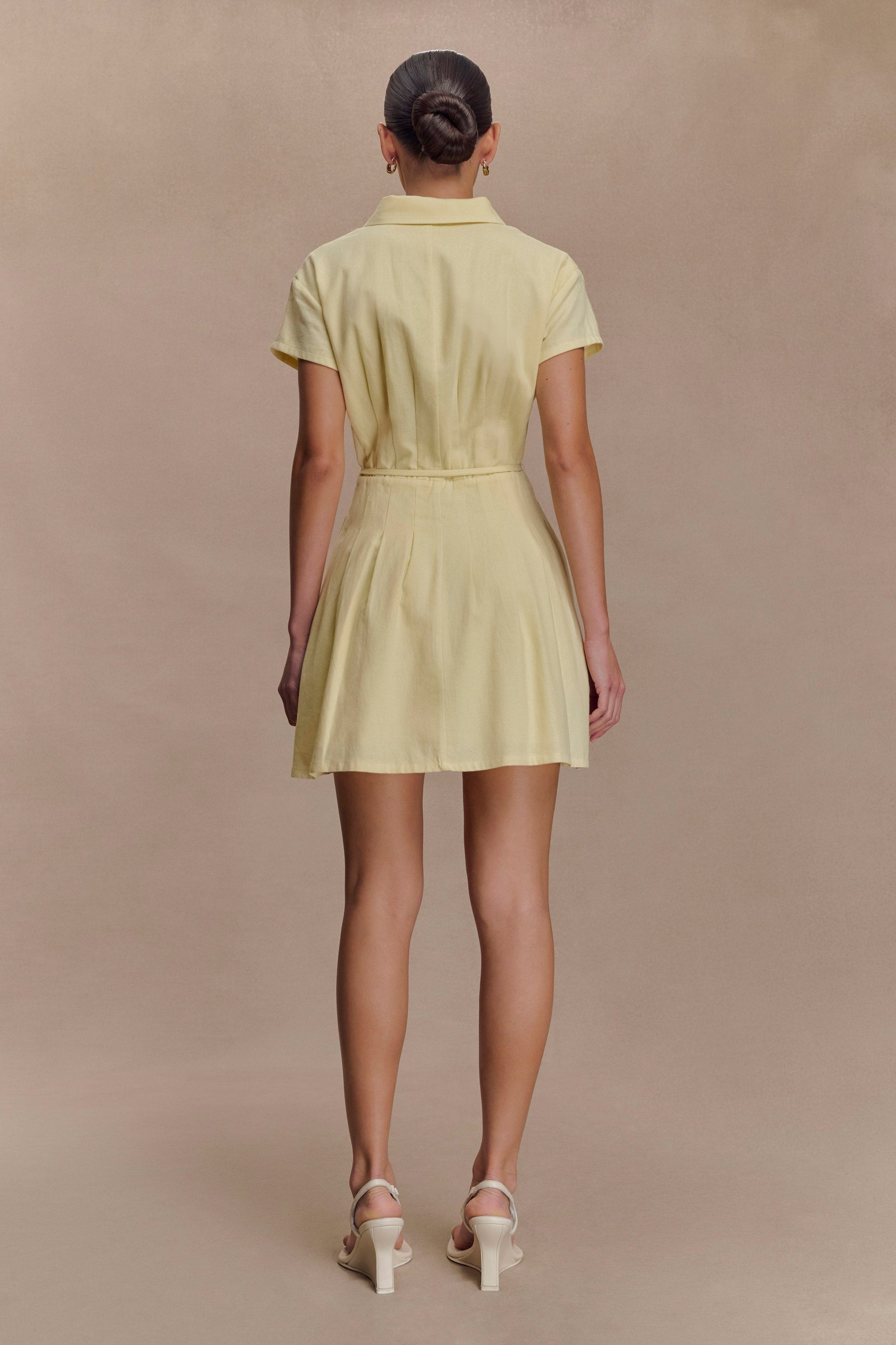 Aysha Buttoned Linen Mini Dress - Lemon