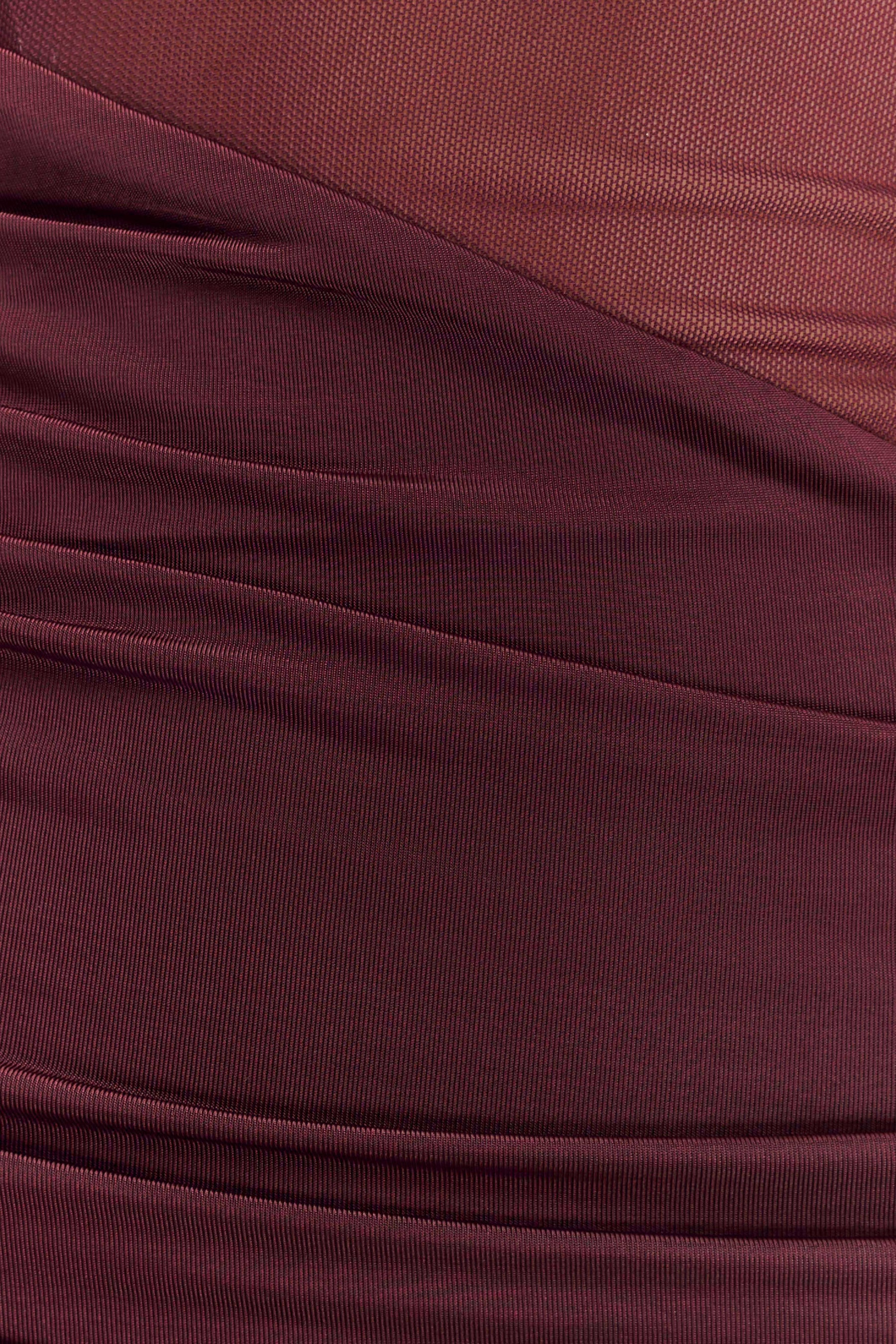 Dallas One Shoulder Mesh Mini Dress - Mahogany