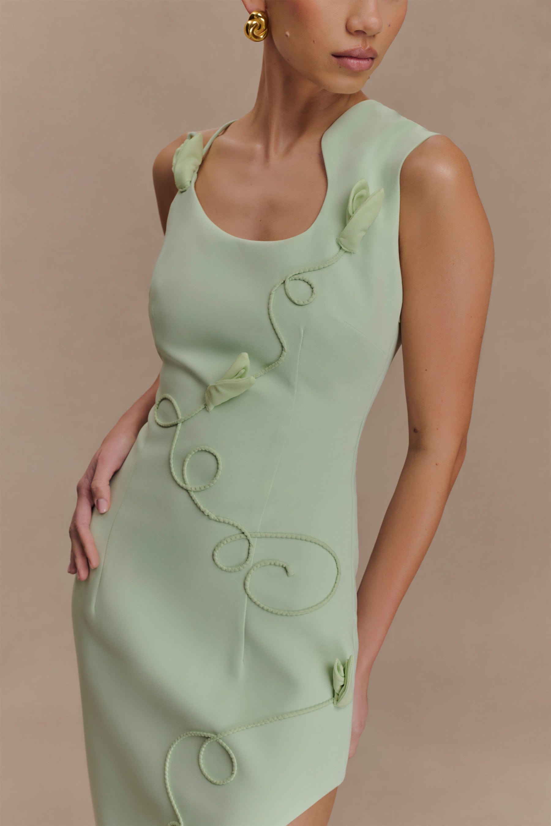 Virginia Suiting Embroidered Midi Dress - Sage