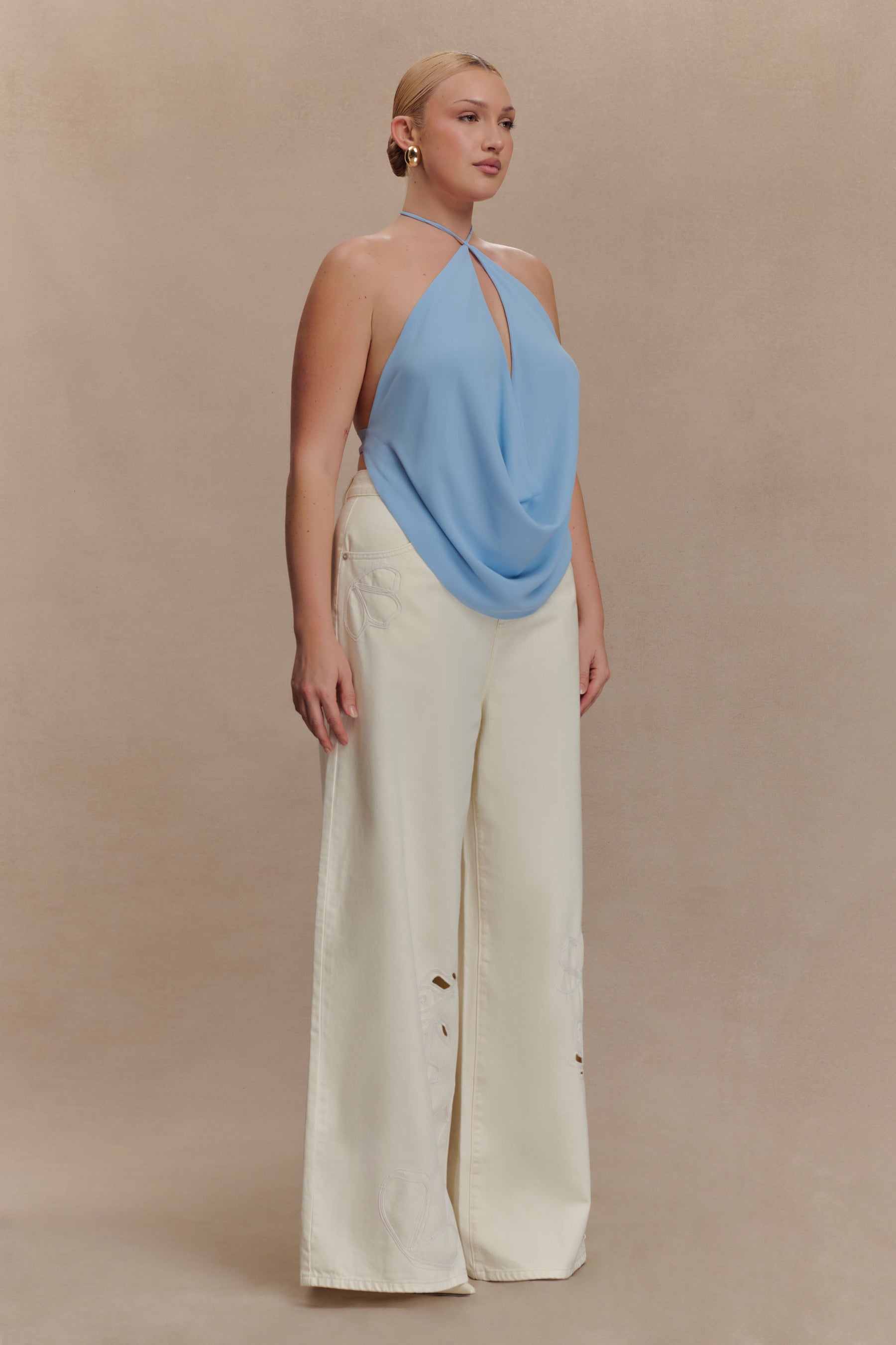 Katalina Chiffon Cowl Halter Top - Sky Blue