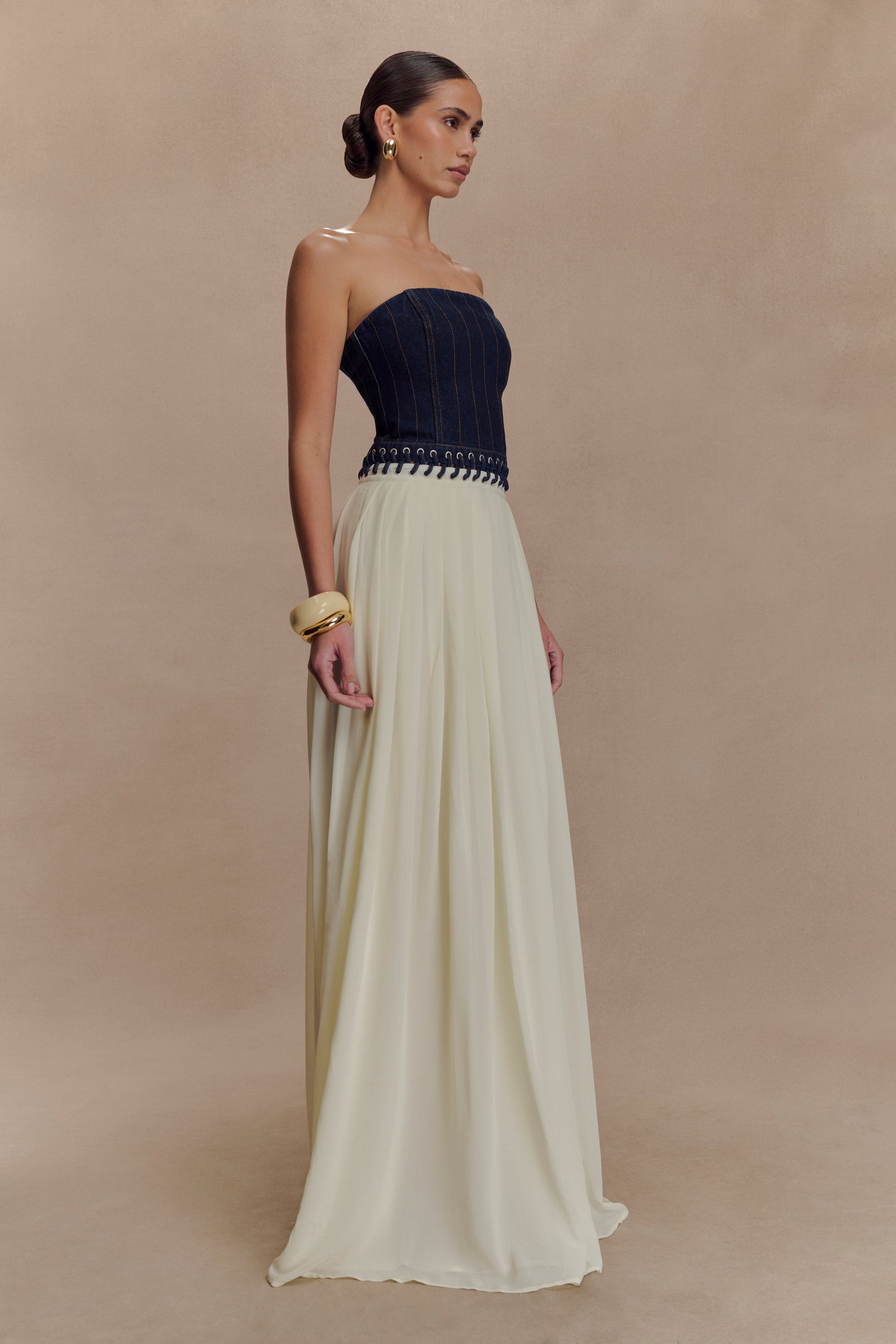 Suella Chiffon Denim Maxi Dress - Indigo Blue