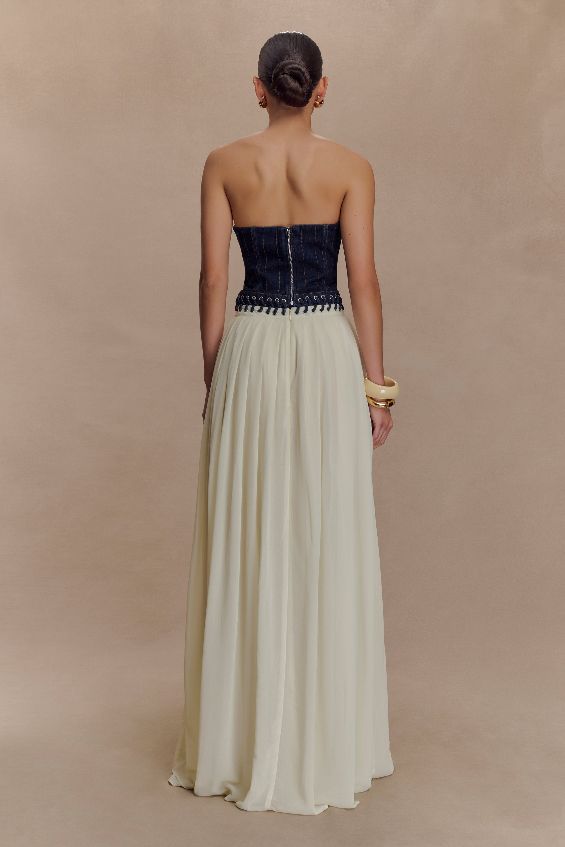 Suella Chiffon Denim Maxi Dress - Indigo Blue