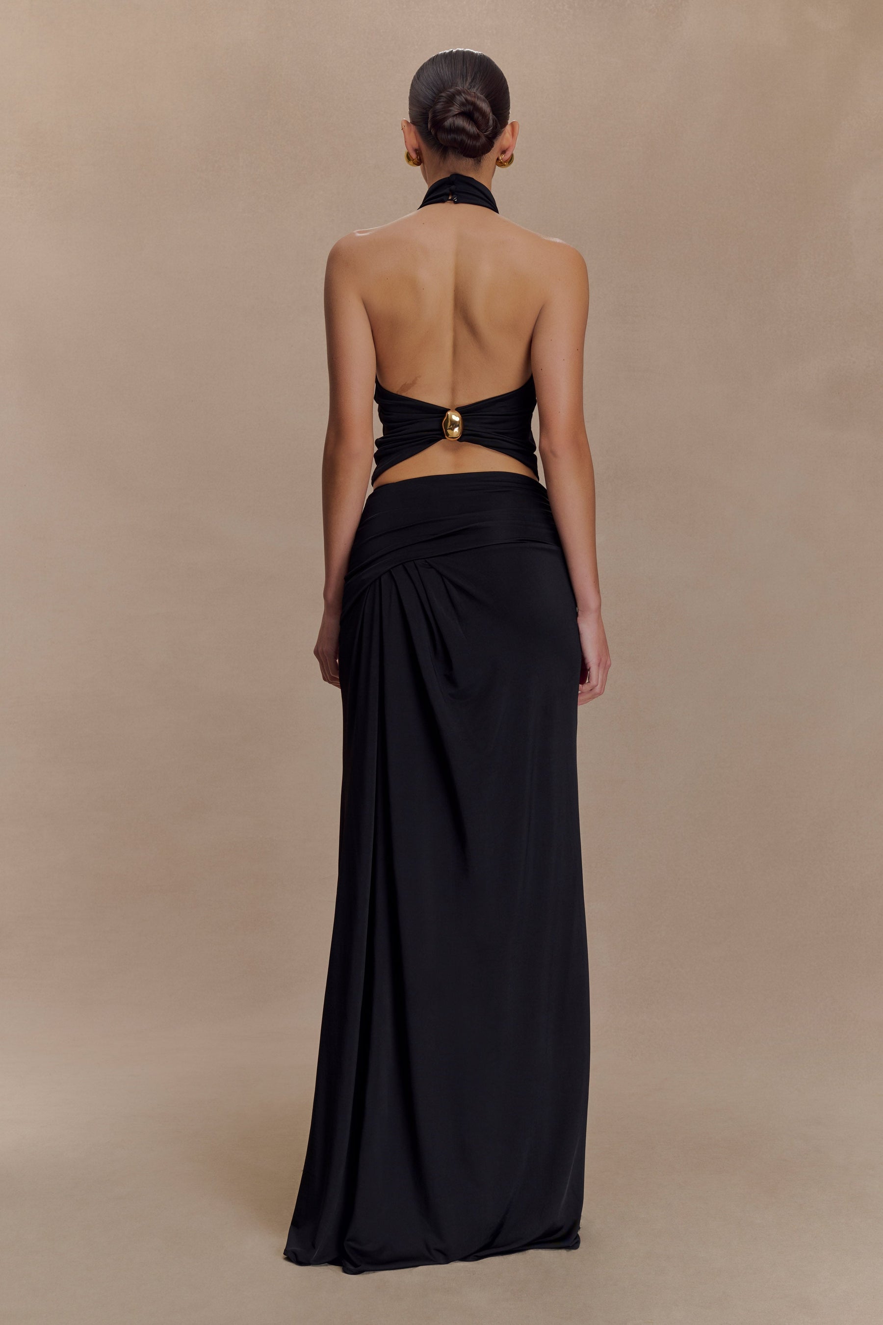 Calandra Slinky Halter Top With Hardware - Black